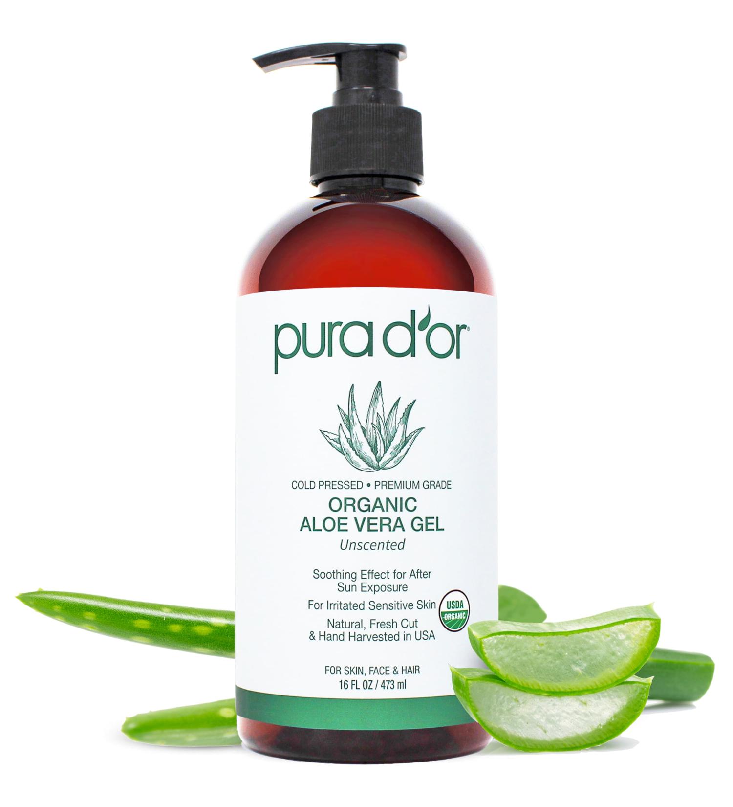 PURA D'OR 16 Oz ORGANIC Aloe Vera Gel - Unscented - All Natural - ZERO Artificial Preservatives - Deeply Hydrating & Moisturizing - Sunburn Bug Bites Rashes Small Cuts Eczema Relief - Skin & Hair Unscented 16 Ounce (Pac  - Buy Online on GoSupps.com