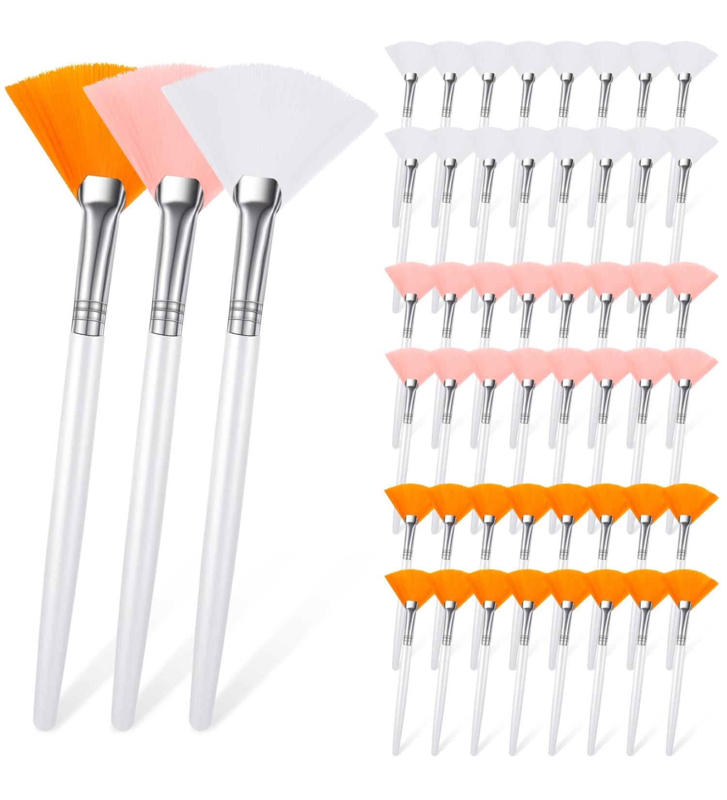 48 Pcs Fan Brushes Facial Applicator Kit | Multi-Use Makeup and Face Mask Brush Set for Women, Girls, Estheticians | Soft Peel Brush for Spa, Acid Mud, Cream Masques | Cleansing Tools - Pink, White, Yellow - Buy Online on GoSupps.com