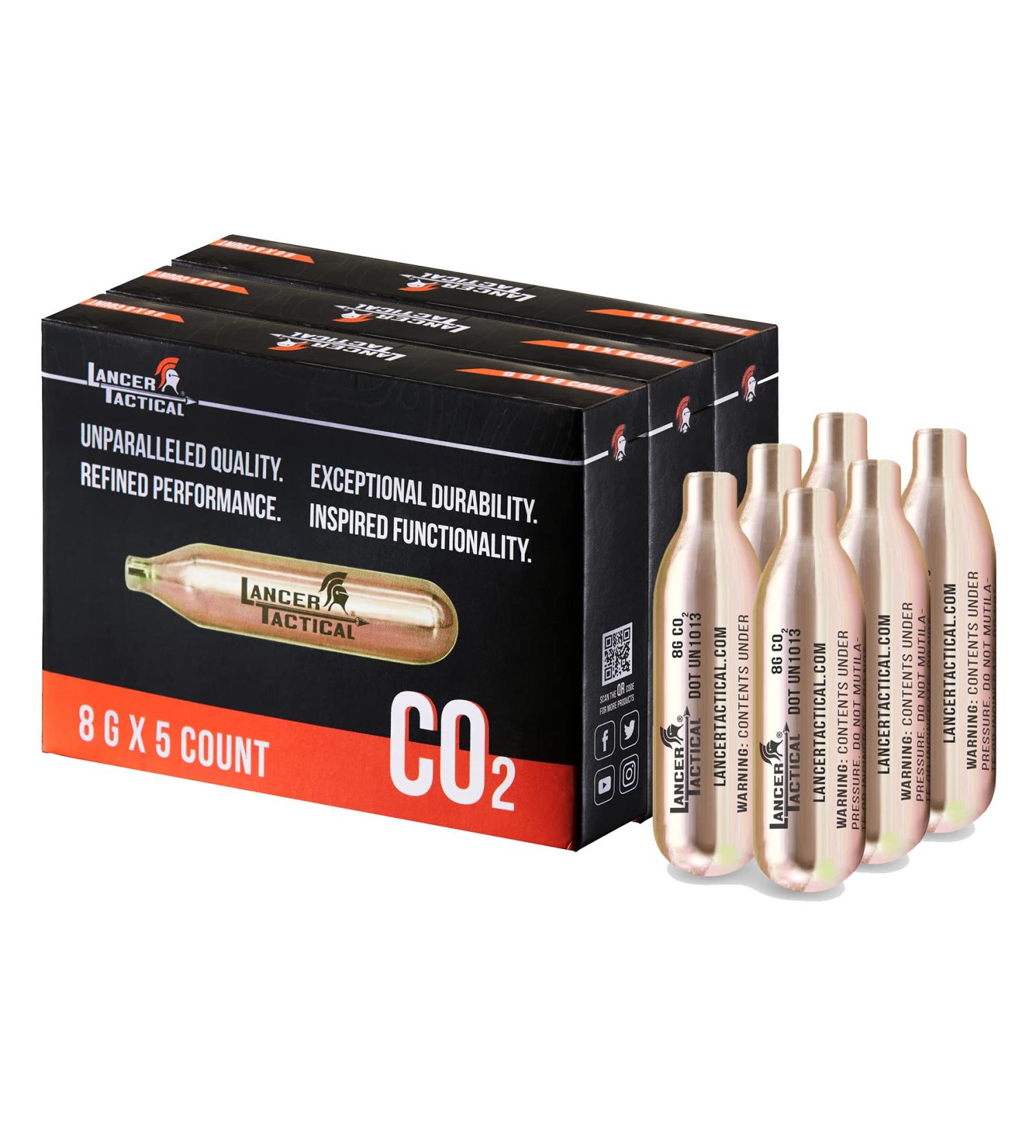 Lancer Tactical 8g CO2 Cartridge Charger for Airsoft Guns & Seltzer Water - 5 Count, Pack of 3 - Buy Online on GoSupps.com