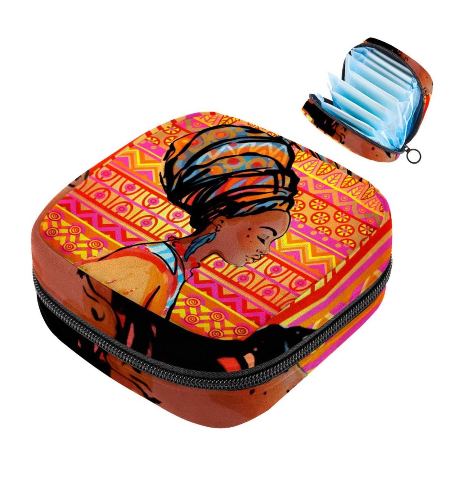 Shop Art African Woman Pattern Women's Binding Pocket - Large Menstrual Cup Cylinder with Zipper & Multi-Colored Insert Bags for Girls & Women - Buy Online on GoSupps.com