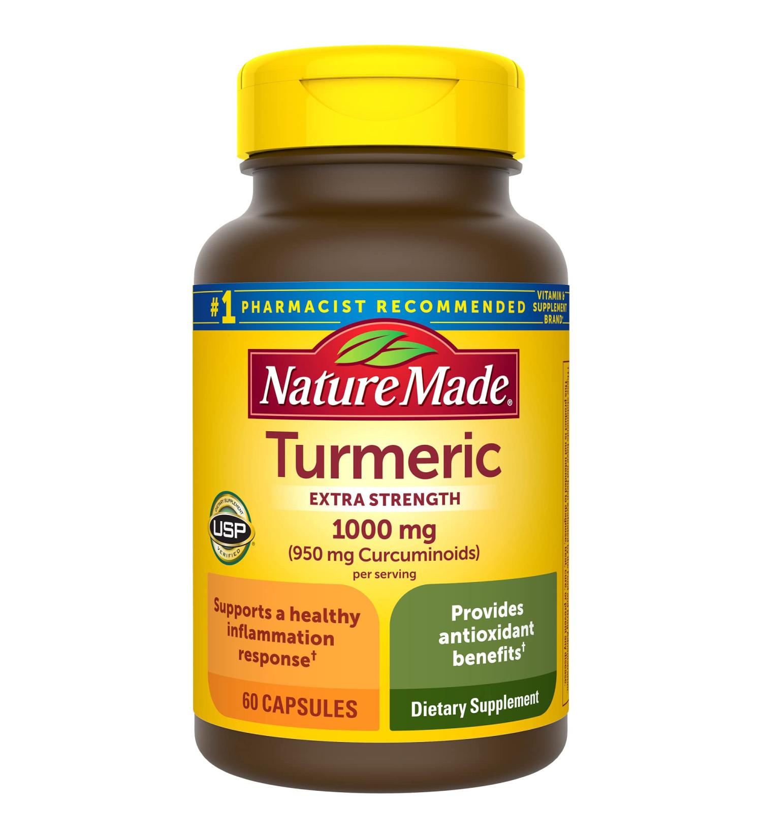 Nature Made Extra Strength Turmeric Curcumin 1000mg with Black Pepper | 60 Vegetarian Capsules - Buy Online on GoSupps.com