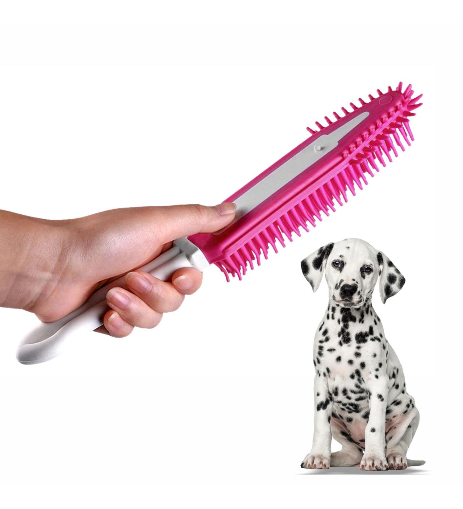 Dual Purpose Pet Hair Remover Hand Brush - Reusable and Portable Lint Removal Tool for Cats and Dogs - Ideal for Carpets, Clothes, and Pet Supplies (Pink) - Buy Online on GoSupps.com