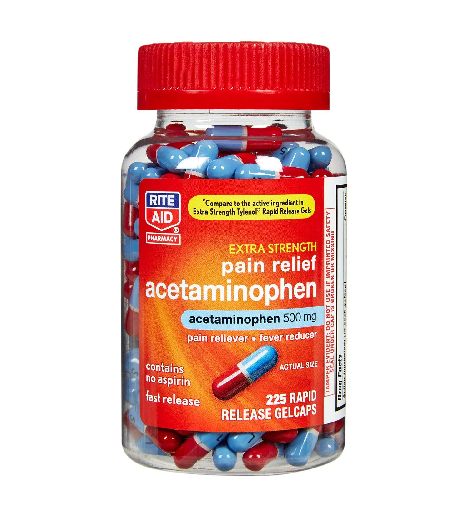 Rite Aid Extra Strength 500mg Acetaminophen Rapid Release Gelcaps - 225 Count | Pain Relief for Joint, Muscle, Arthritis & Back Pain - Buy Online on GoSupps.com