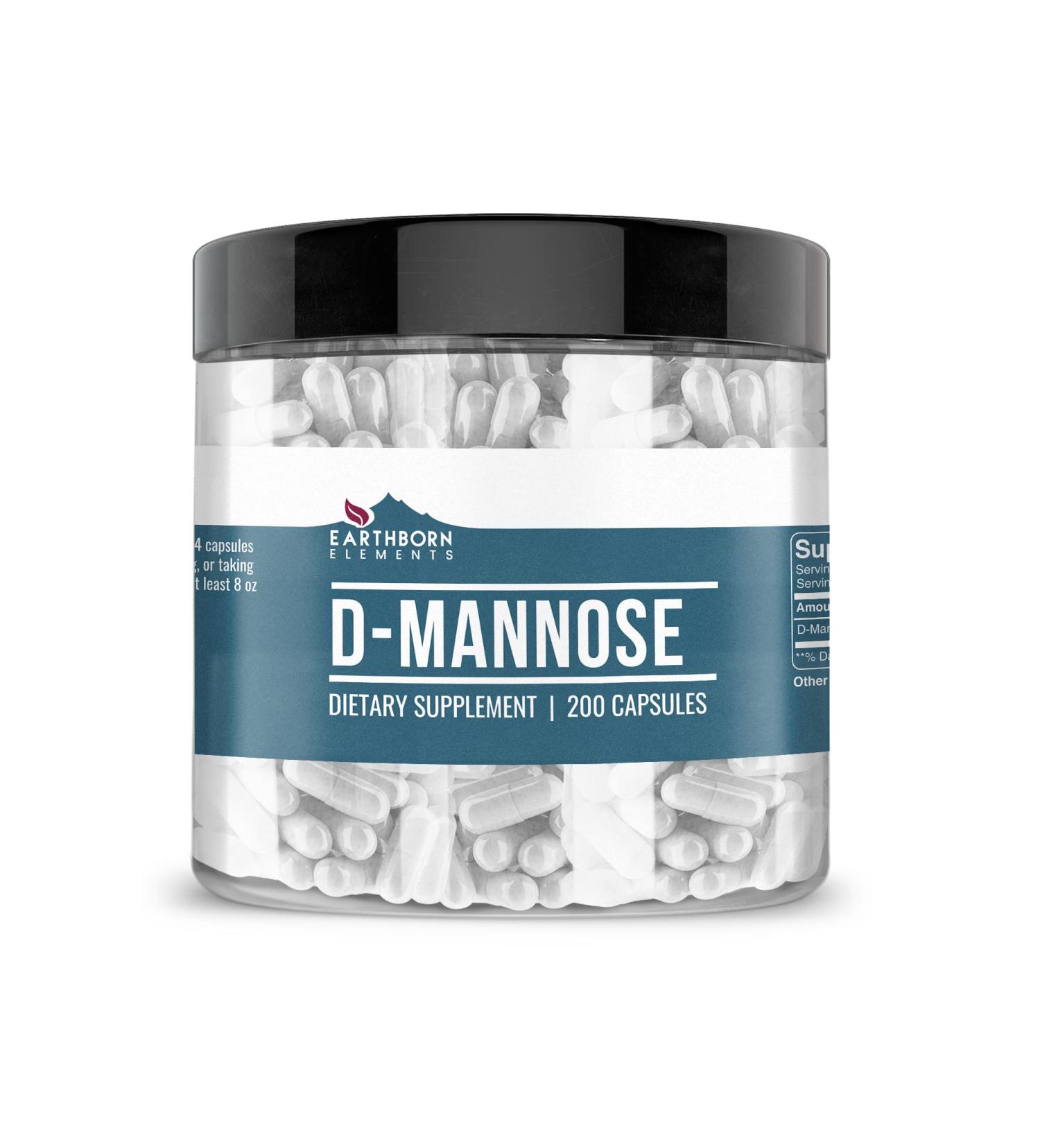 Earthborn Elements D-Mannose 200 Capsules - Pure & Undiluted - No Additives - 50 Servings - Buy Online on GoSupps.com