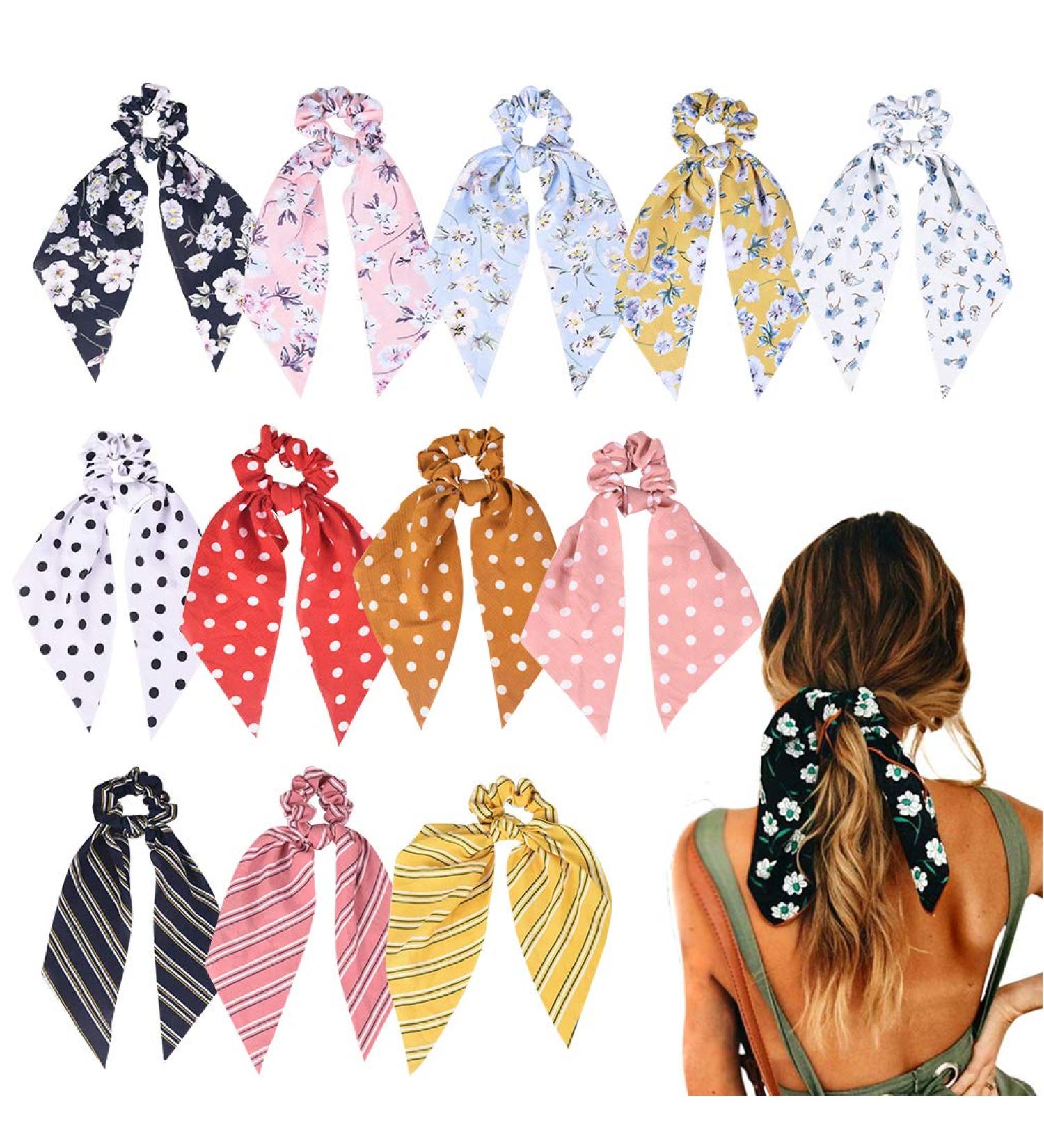 12 Pcs Chiffon Floral Hair Scarf Scrunchies - Vintage Ponytail Holder & Hair Bands for Women Girls - Buy Online on GoSupps.com