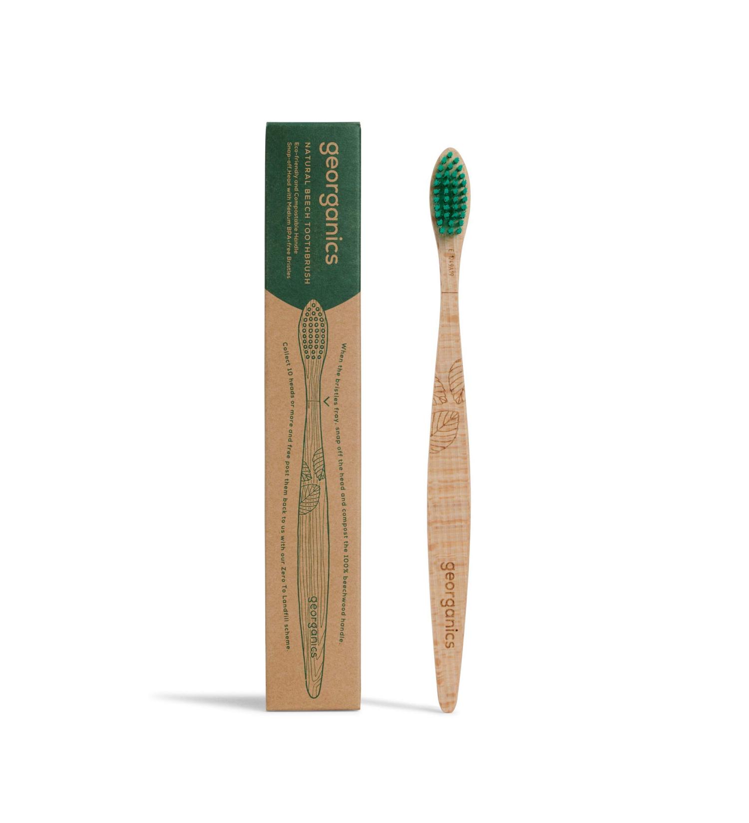 Buy GEORGANICS Natural Beech Bristles Toothbrush - Medium Green | Eco-Friendly Sustainable Oral Care | International Shipping Available - Buy Online on GoSupps.com