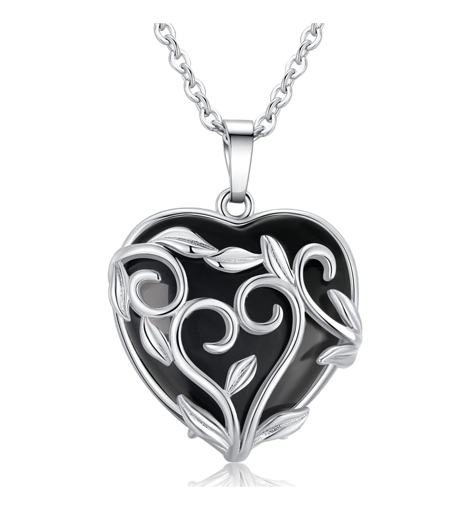 Black Obsidian Healing Crystal Heart Pendant Necklace for Women - Witchcraft Reiki Quartz Jewelry - Buy Online on GoSupps.com