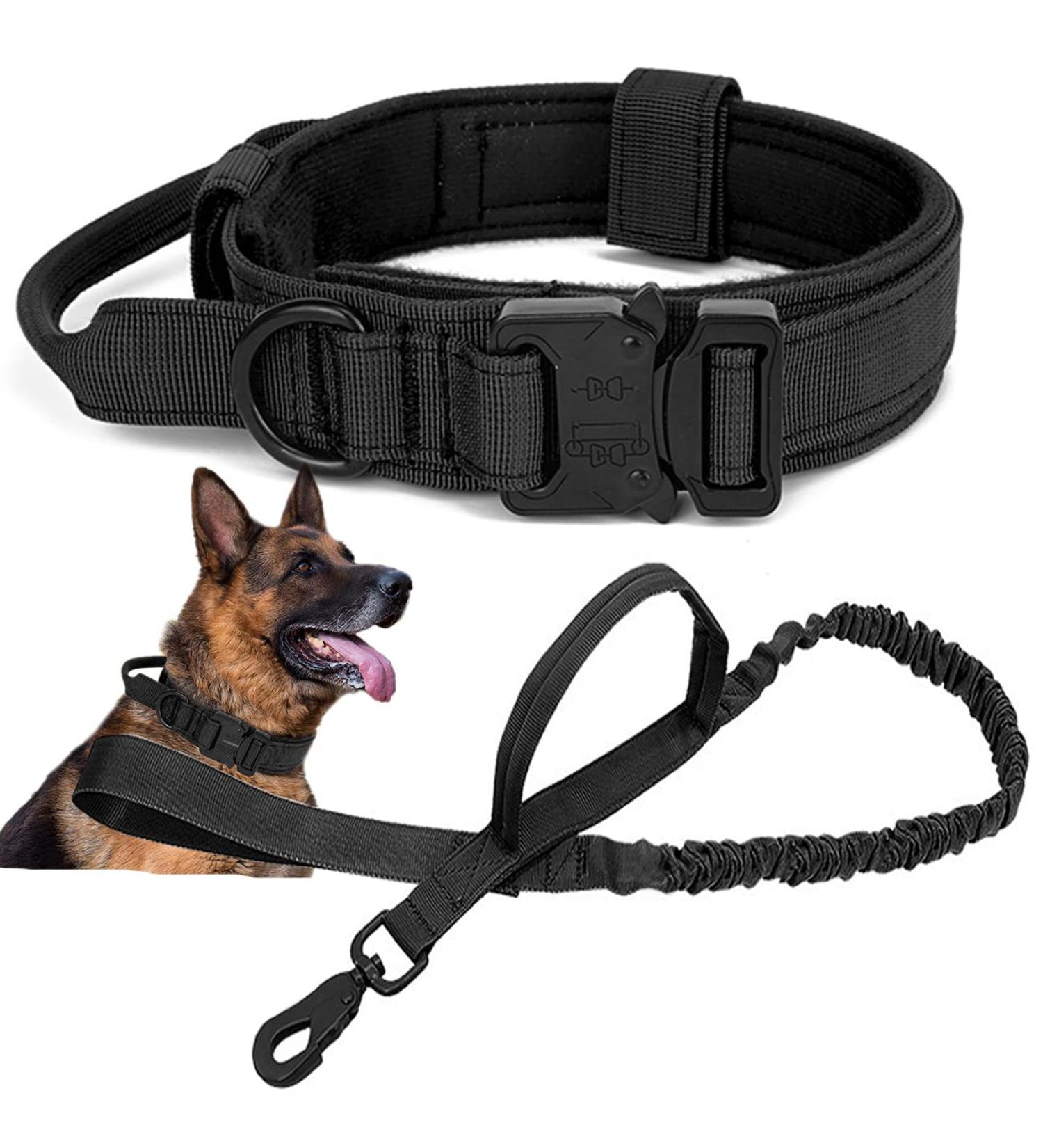 Tactical Dog Collar with Control Handle & Leash | Military-Grade Soft Padded Nylon | Durable & Comfortable - Buy Online on GoSupps.com