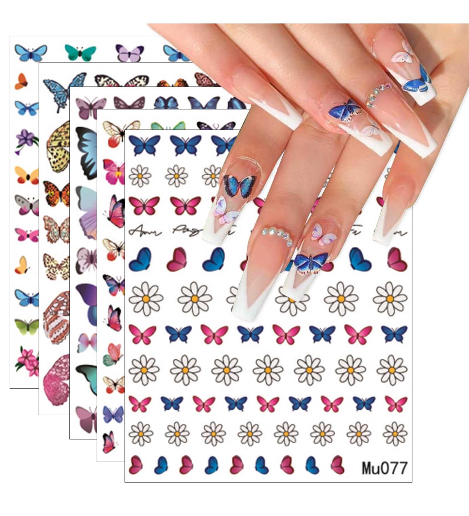 JMEOWIO 9 Sheets Spring Butterfly Nail Art Stickers Decals Self-Adhesive Summer Flower Floral Nail Supplies Nail Art Design Decoration Accessories - Buy Online on GoSupps.com