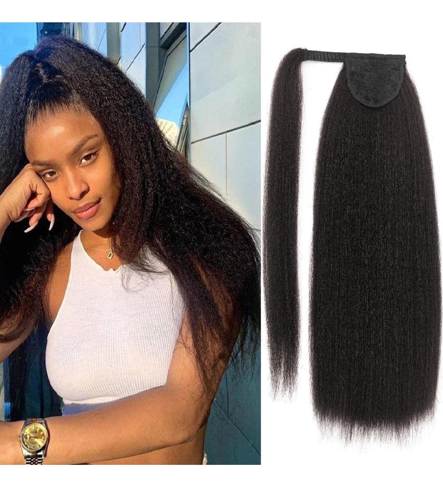 24 Long Yaki Straight Ponytail Extension | Synthetic Wrap Around Magic Paste | Clip-In Kinky Straight Hair for Women - Natural Black - Buy Online on GoSupps.com