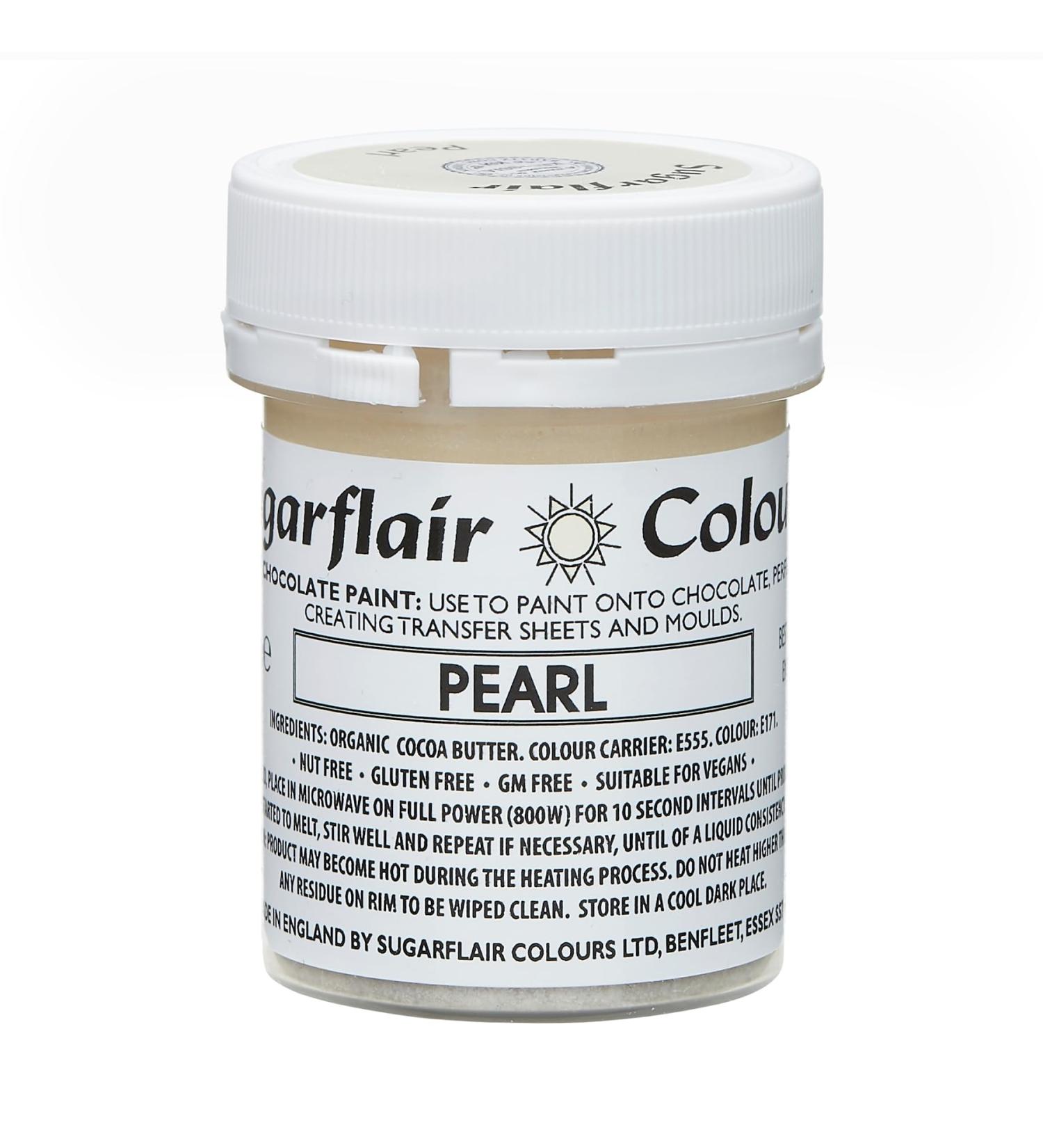 Sugarflair Pearl White Chocolate Paint - Coloured Cocoa Butter for Painting Directly Onto Chocolate Transfer Sheets or Moulds - 35g