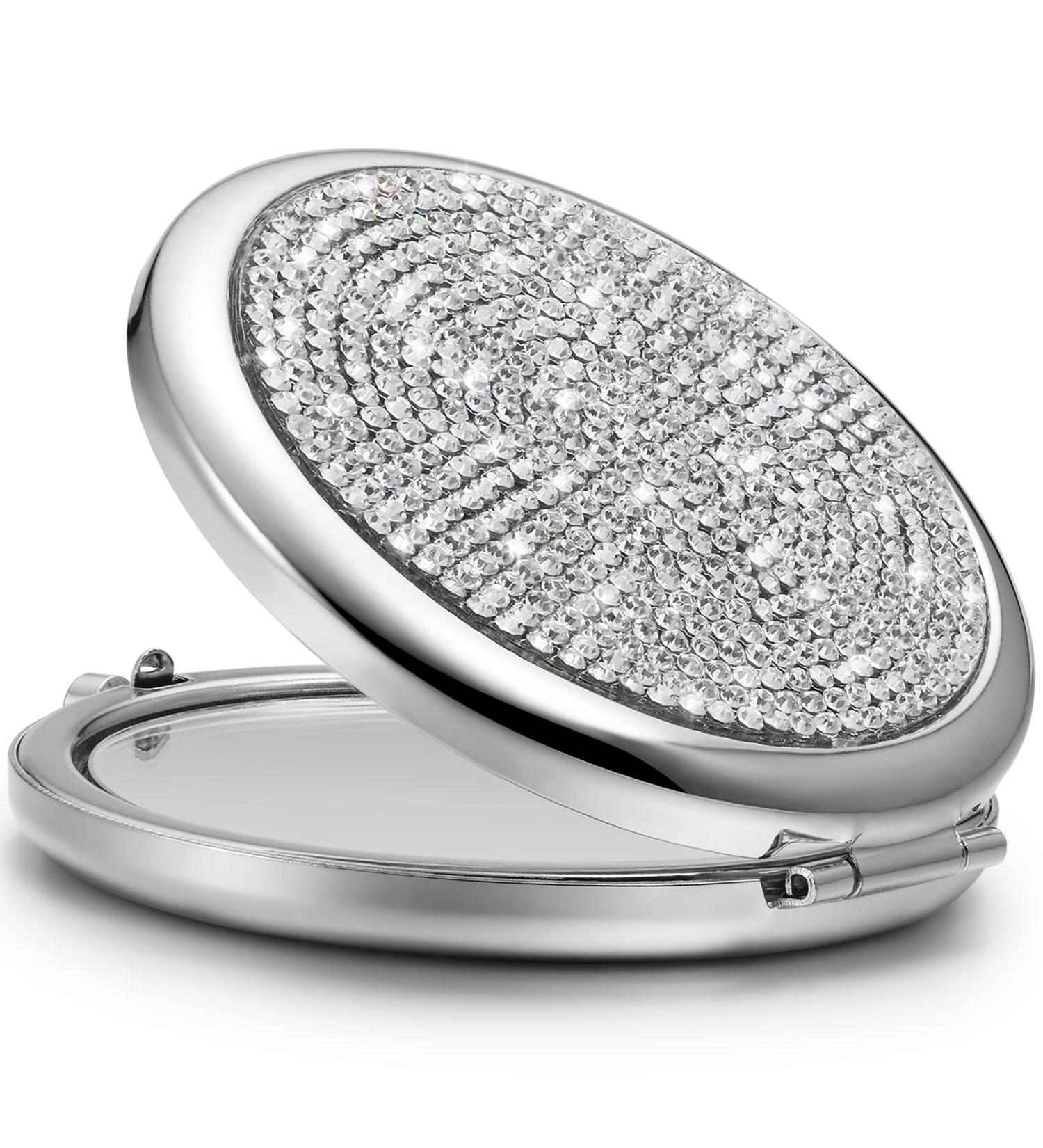 OMIRO Compact Mirror Mini Silver Diamond 1X/2X Pocket Makeup Mirror - Buy Online on GoSupps.com