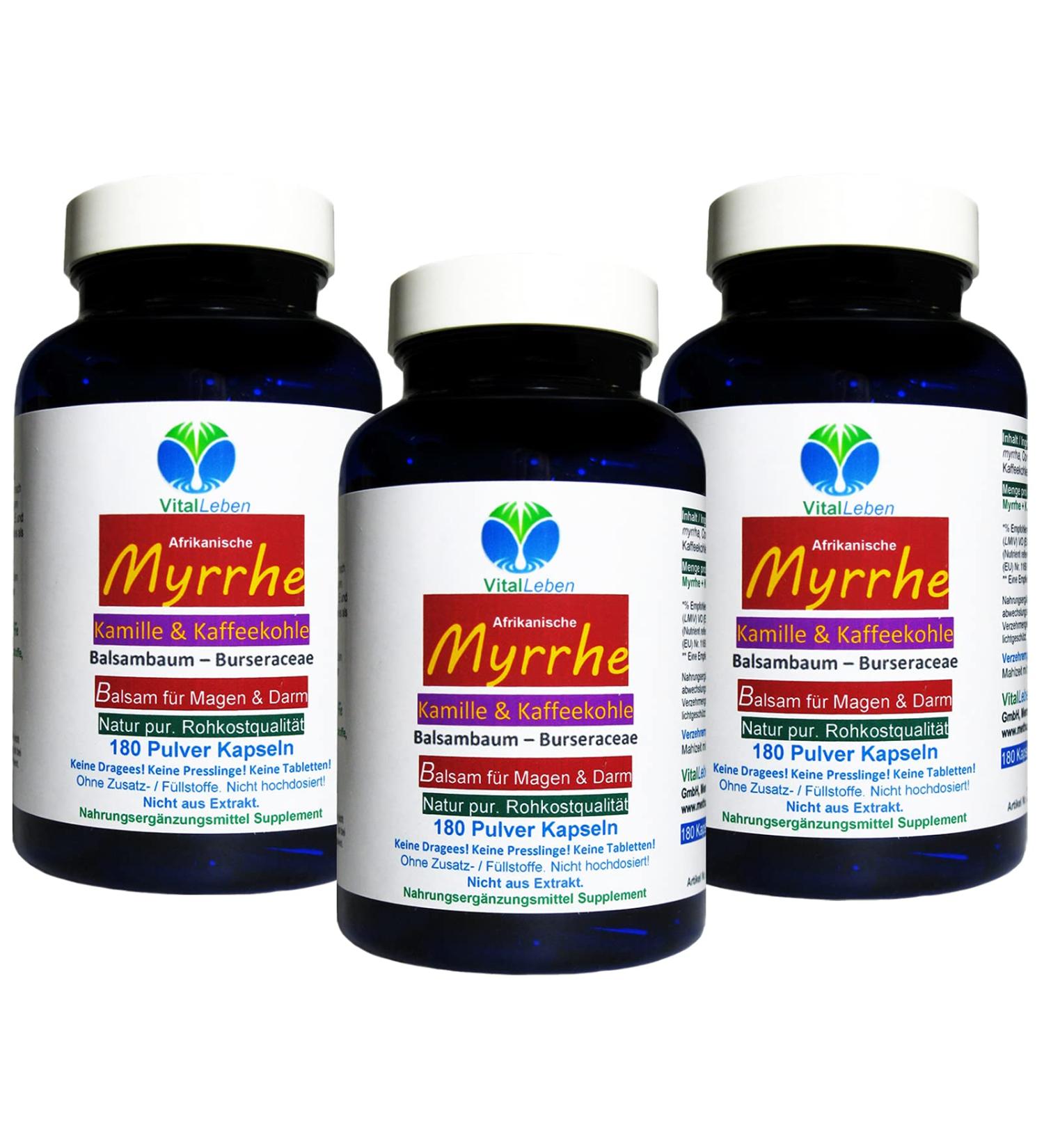 Myrrh Chamomile Coffee Coal Balm - Stress Relief Capsules | Ayurvedic & Hildegard von Bingen | Pure Natural No Additives - 540 (3x180) - Buy Online on GoSupps.com