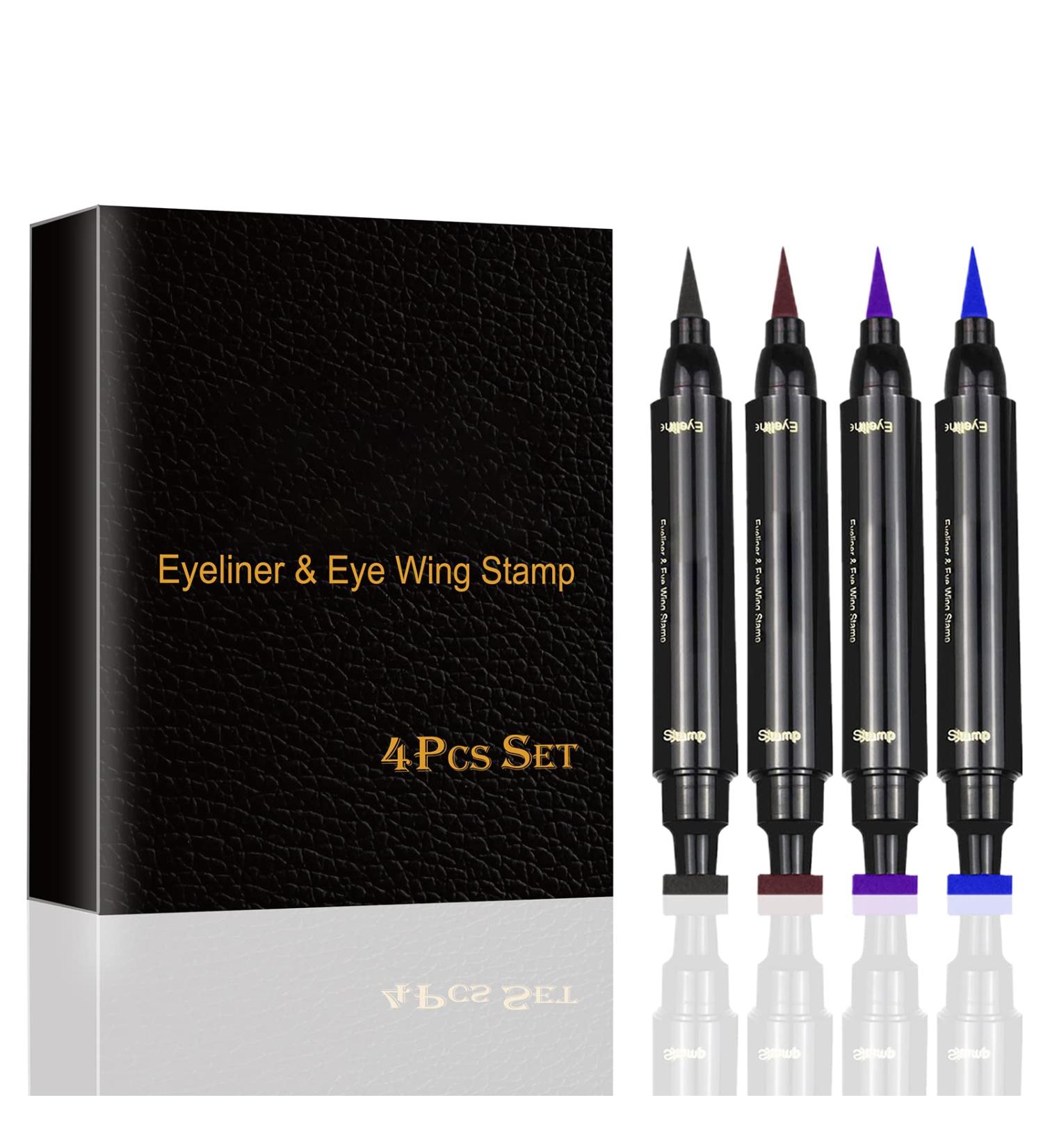Erinde Winged Eyeliner Stamps Set - 4PCS Cat Eye Face Stamp Pen - Waterproof Smudge-Proof Liquid Eyeliners in Black, Brown, Purple & Blue - Buy Online on GoSupps.com