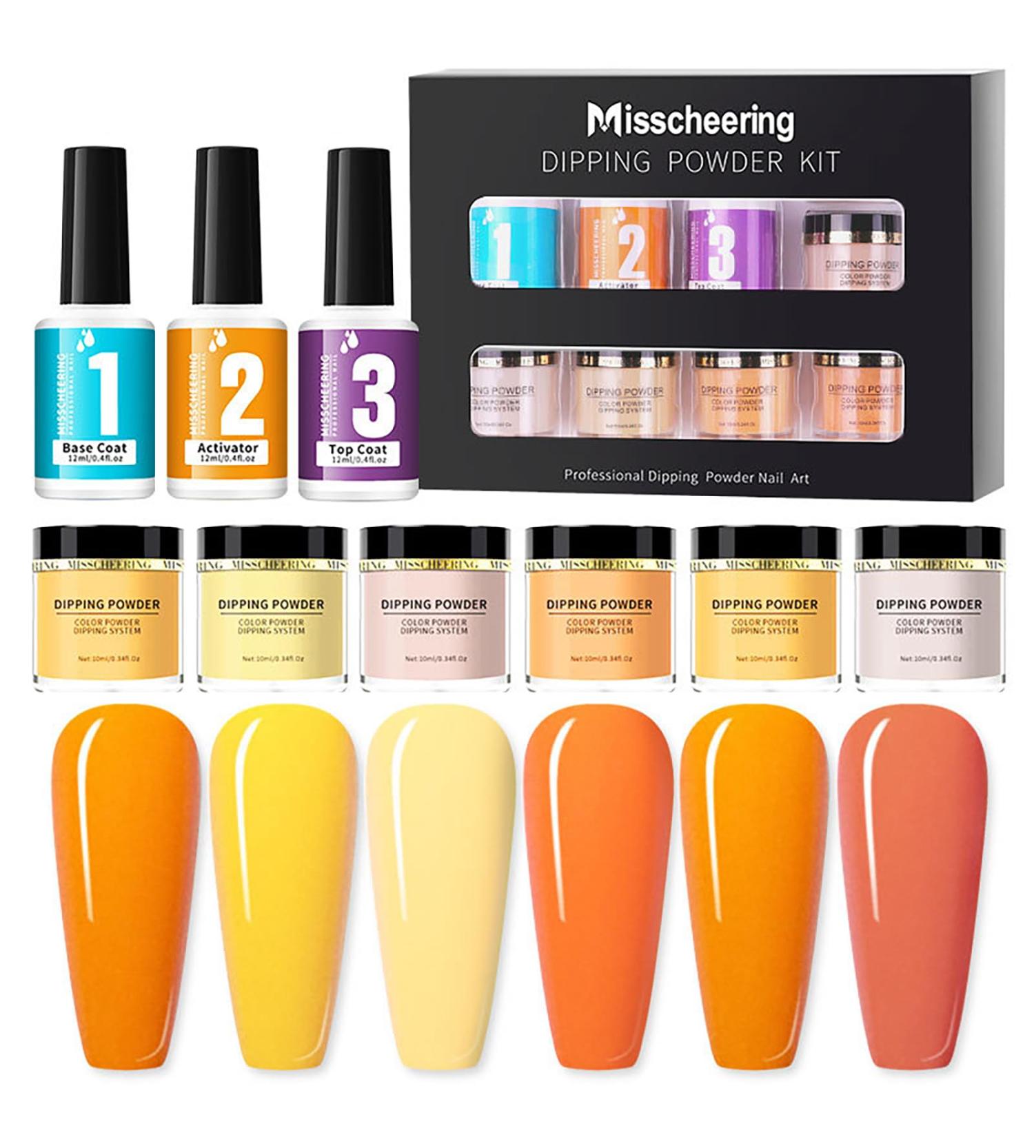 Roseflower Dipping Powder Nail Set | 6 Nude Colors & Sunset Yellow - DIY Manicure Kit for Long-Lasting 3 Weeks - Buy Online on GoSupps.com