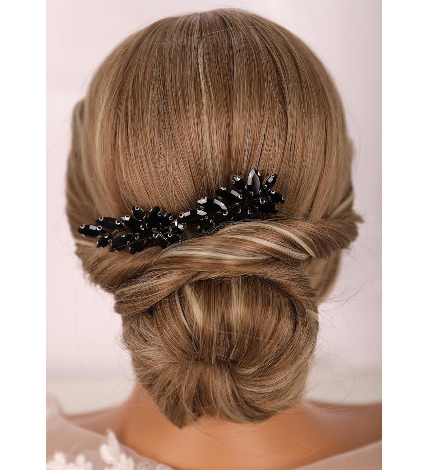 Kercisbeauty Vintage Black Rhinestones Beads Hair Combs Set for Women Girls Hair Styling Hair Piece - Buy Online on GoSupps.com