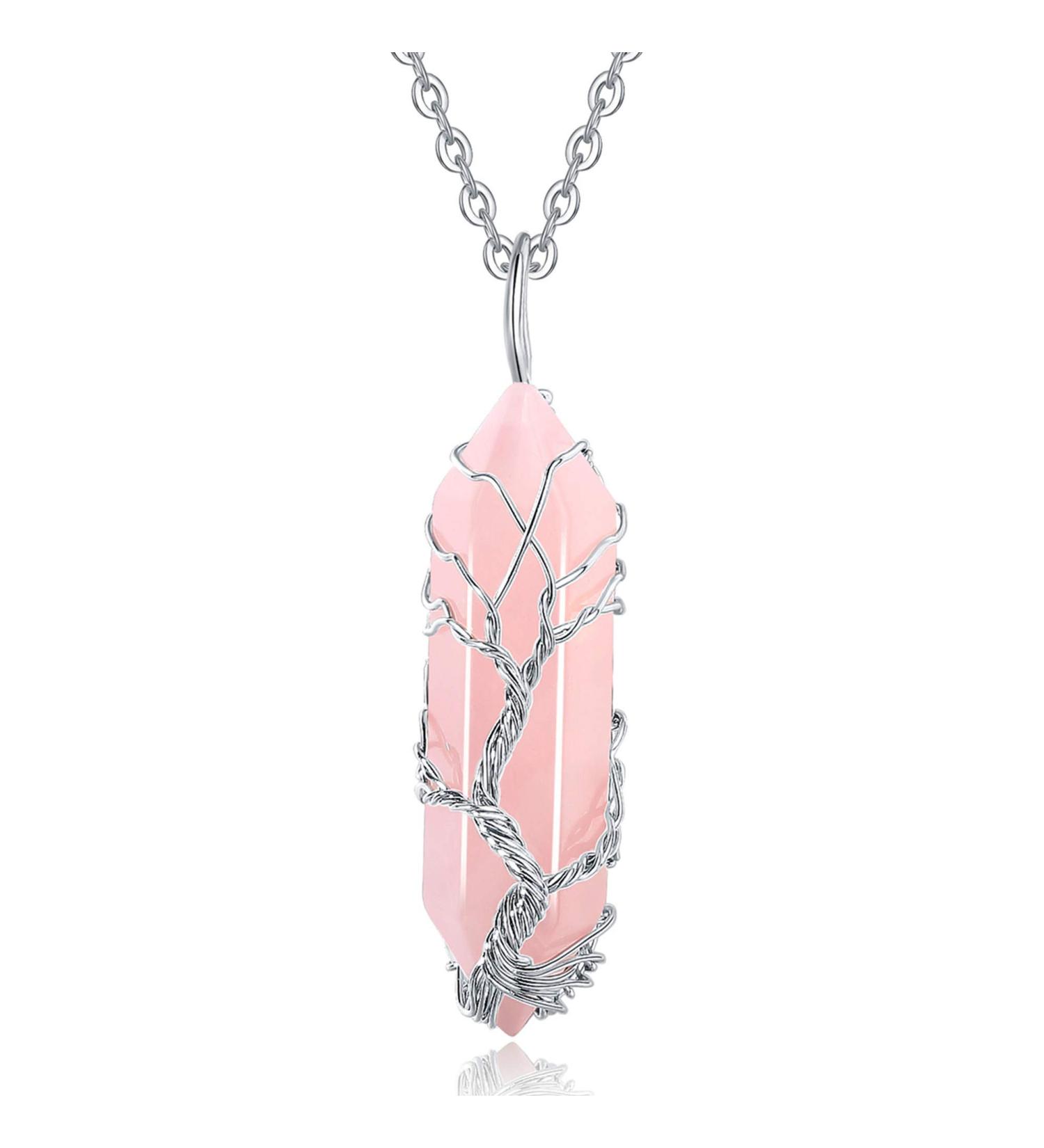 XIANNVXI Tree of Life Rose Quartz Pendant Necklace for Women - Reiki Healing Crystal Stone Jewelry - Buy Online on GoSupps.com