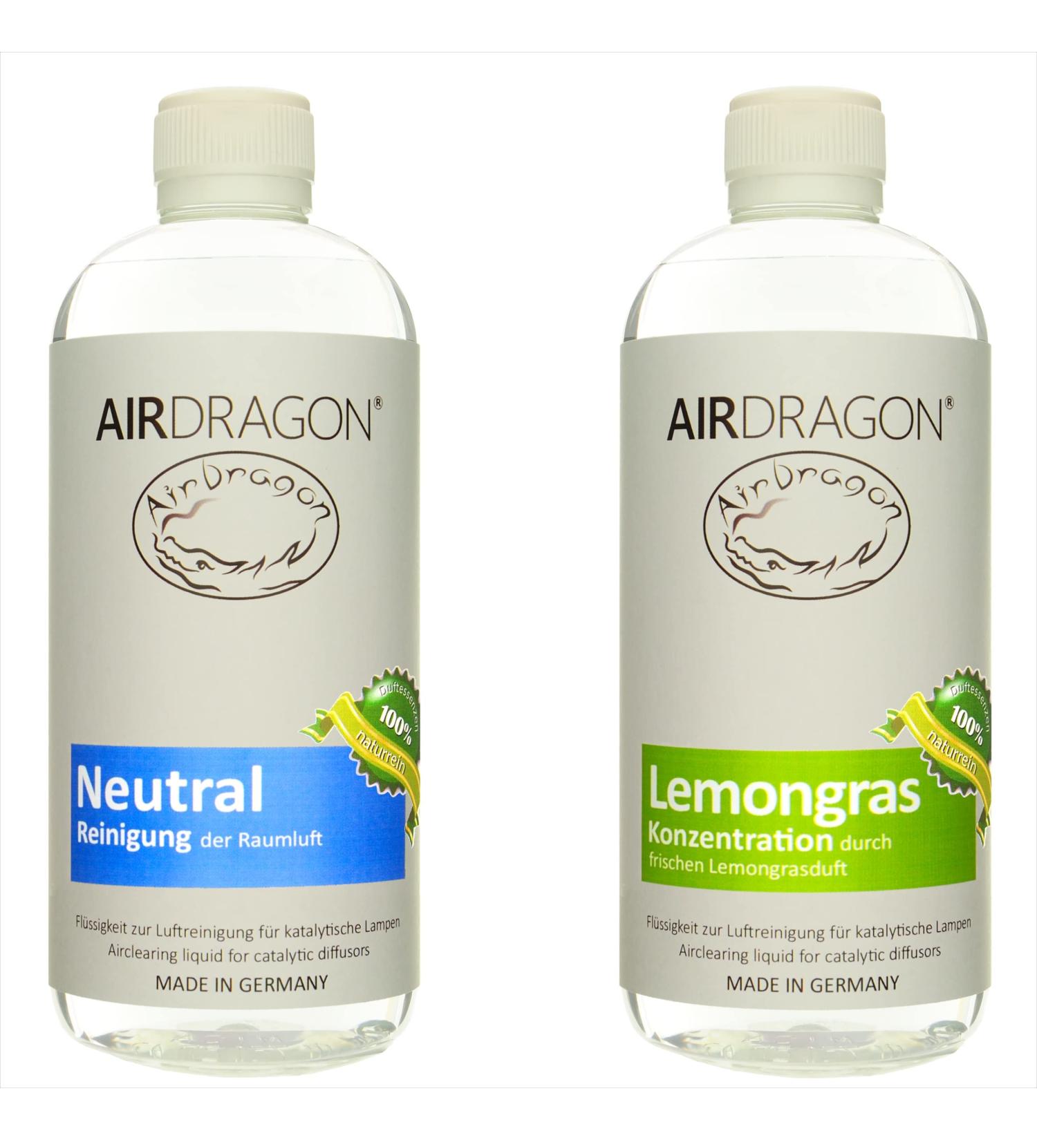 Airdragon Natural Fragrance Set - Neutral & Lemongrass (2 x 1L) - 100% Essential Oils for Catalytic Lamps - Made in Germany - International Shipping Available - Buy Online on GoSupps.com