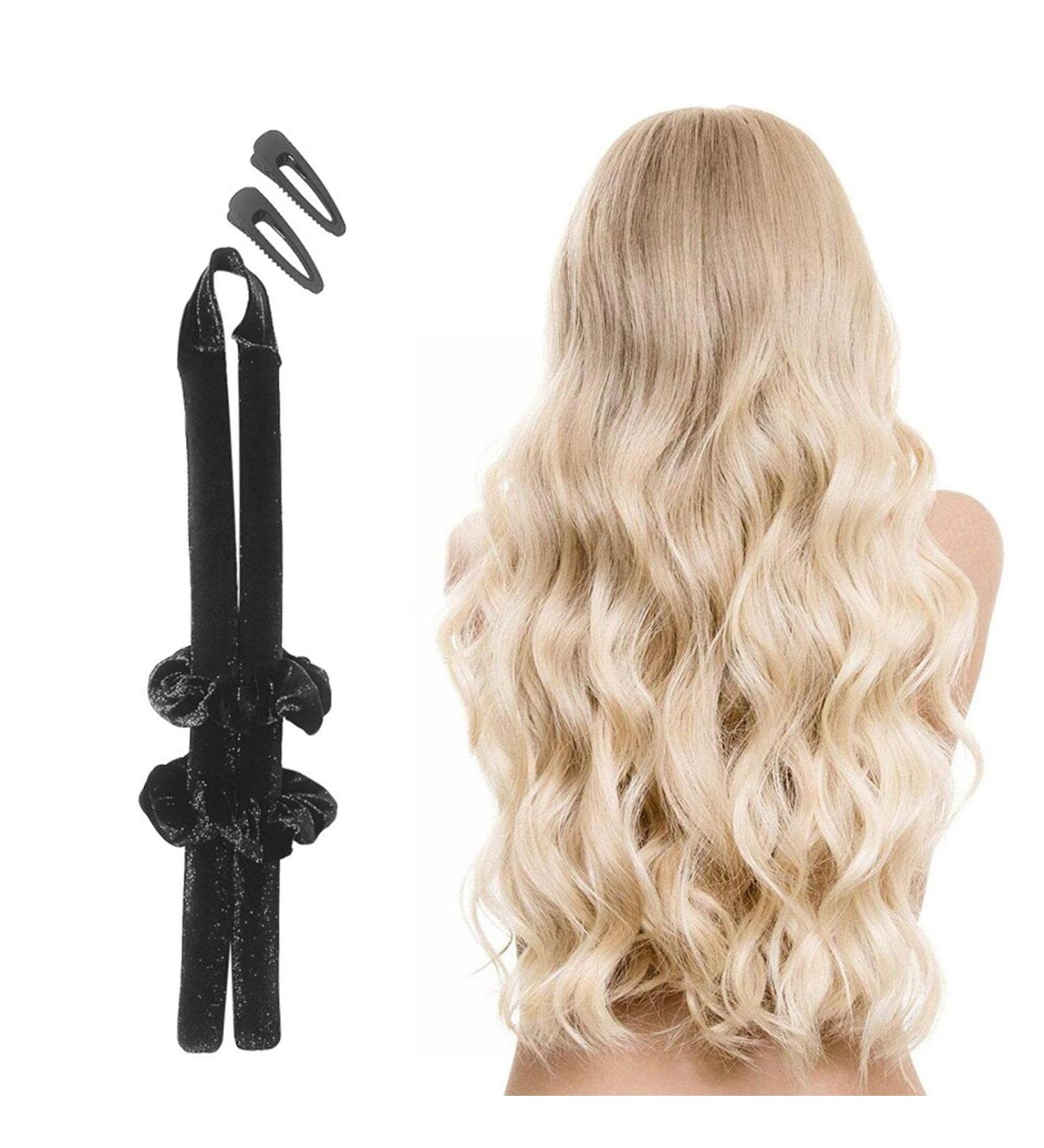 No Heat Curling Iron Sleeping Sponge Hair Curling Iron No Heat Wire Curling Ribbon Rod Big Wave Curling Rod Hair Curling Tool with Claw Clip Curling Ribbon Rod for Women with Long Hair Black - Buy Online on GoSupps.com