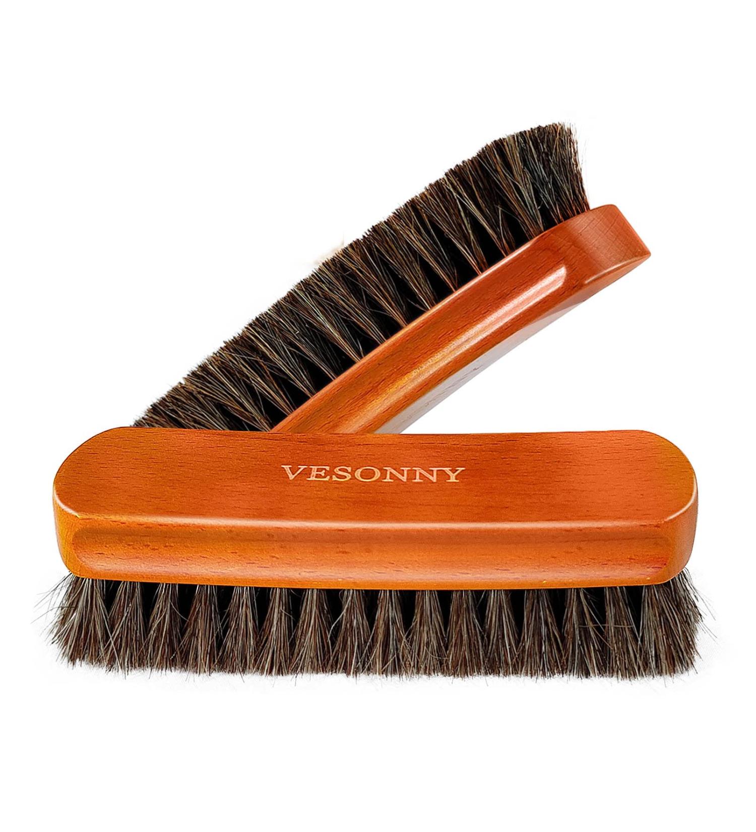 VESONNY 2Pcs Horsehair Shoe Brush Set for Leather Suede Sneakers - Brown - Buy Online on GoSupps.com