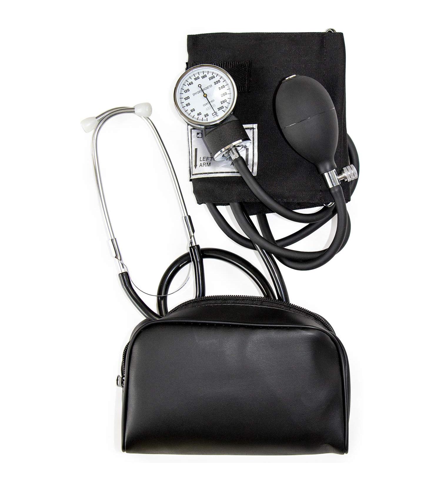 HealthSmart Manual Blood Pressure Monitor Kit with Attached Stethoscope - Standard Cuff Size 10-14 Inches, Black, Adult - Buy Online on GoSupps.com