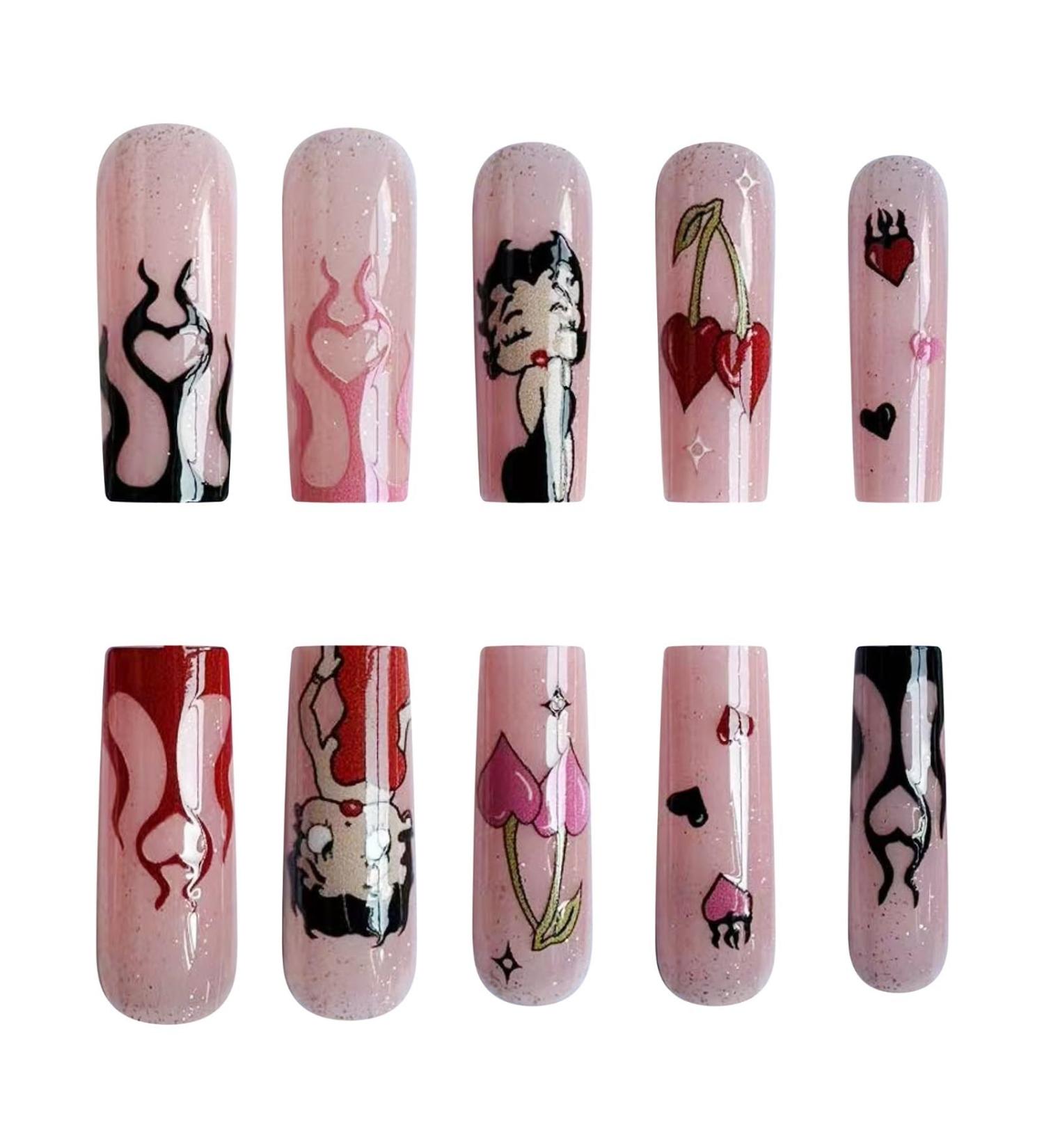 Nail Art Patches Beautiful and Fashionable Nails Finger Decorations Beauty and Decorative Supplies Flame French Long wear Nails Cute Fat Girl Love Design Valentine's Day Long Fake Nails Cj-24 - Buy Online on GoSupps.com