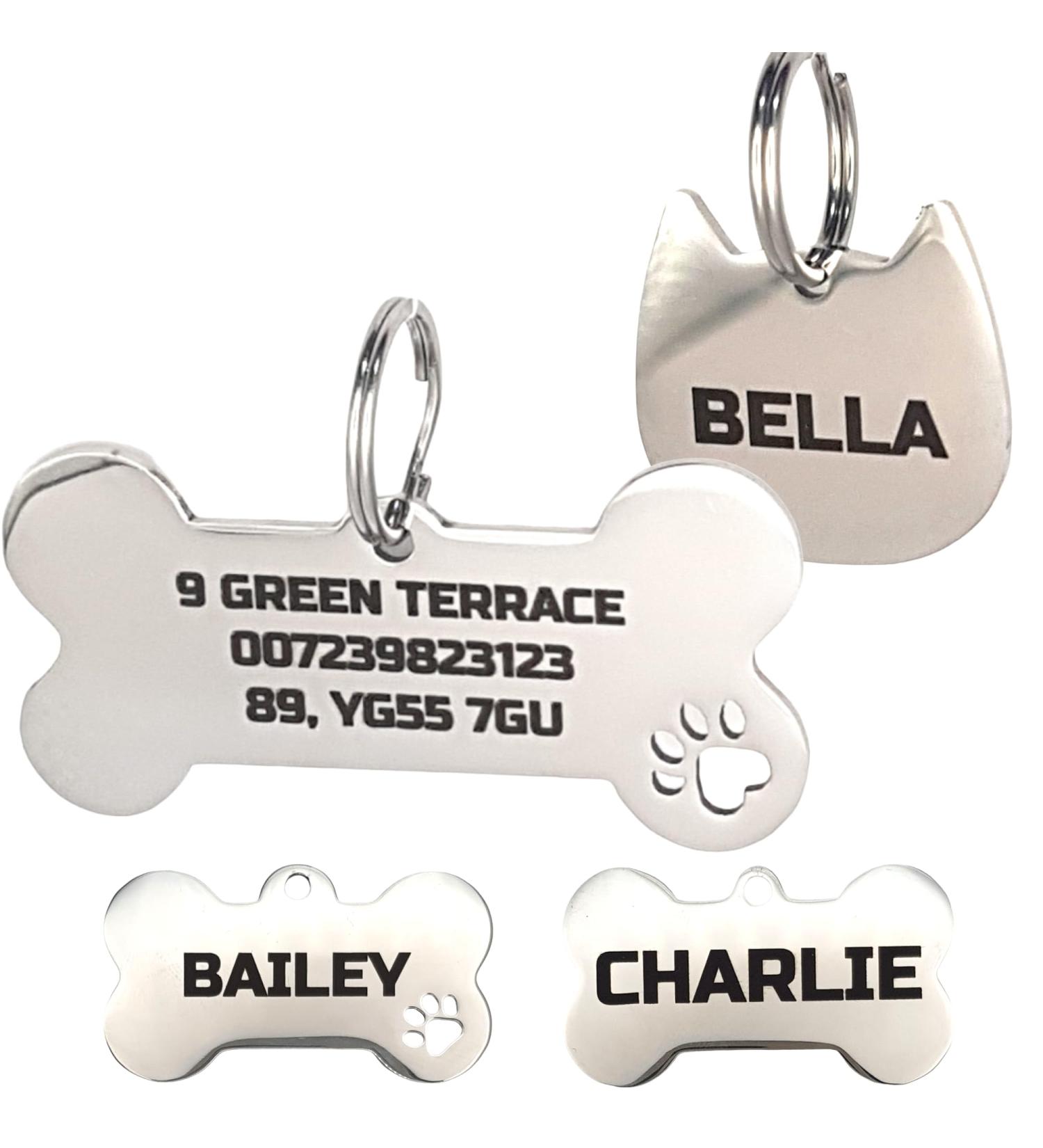 Stainless Steel Engraved Pet ID Tags - Dog Tag and Cat Tag Personalised On Both Sides - Choose Size - Choose Shape (Bone Paw Small) - Buy Online on GoSupps.com