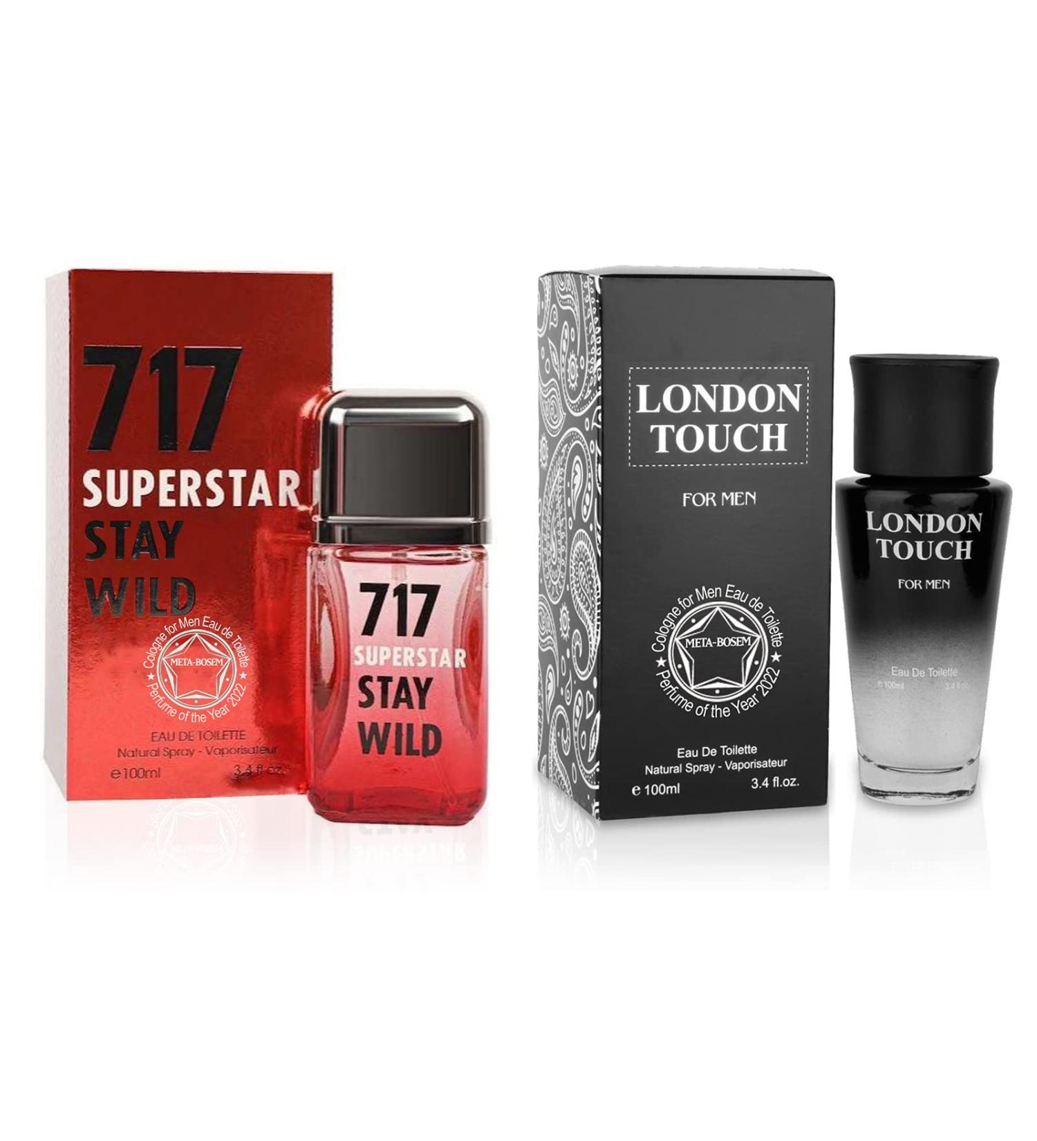 META-BOSEM 717 Superstar Stay Wild+London Touch Men's Cologne Collection Eau de Toilette Natural Spray - Clean Fresh Scents - Holiday Gift Set (Pack of 2) Each 3.4 Fl Oz Total 6.8 Fl Oz - Buy Online on GoSupps.com