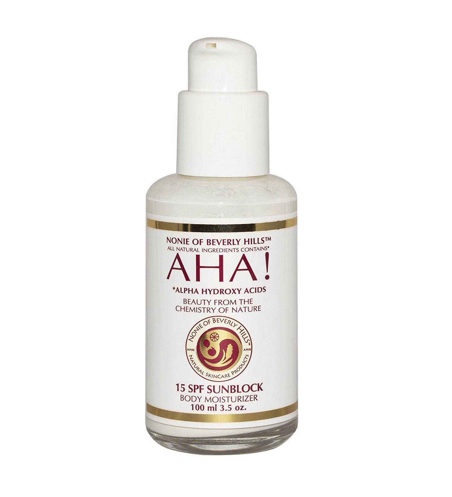 Nonie AHA All-Natural 15 SPF Sunscreen with 100% Pure Vegan Approved Ingredients UVB Protection for Long Lasting Protection Skin Food Daily USA Made