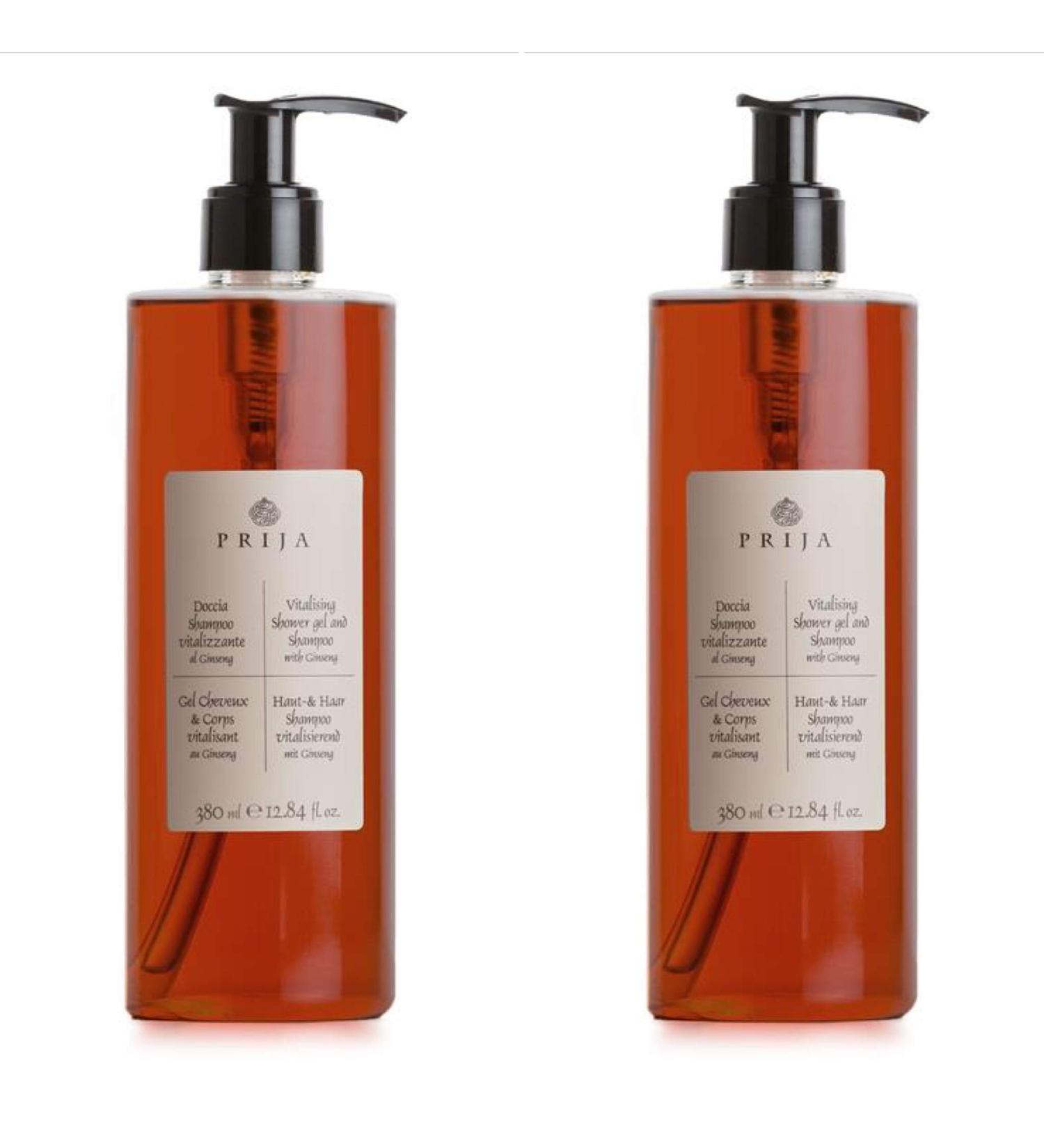  Prija Prija - Shampoo for Hair and Body with Ginseng 2 bottles of 380 ml Hair and Body Care Wellness Experience for Skin and Hair Made in Italy - Buy Online on GoSupps.com