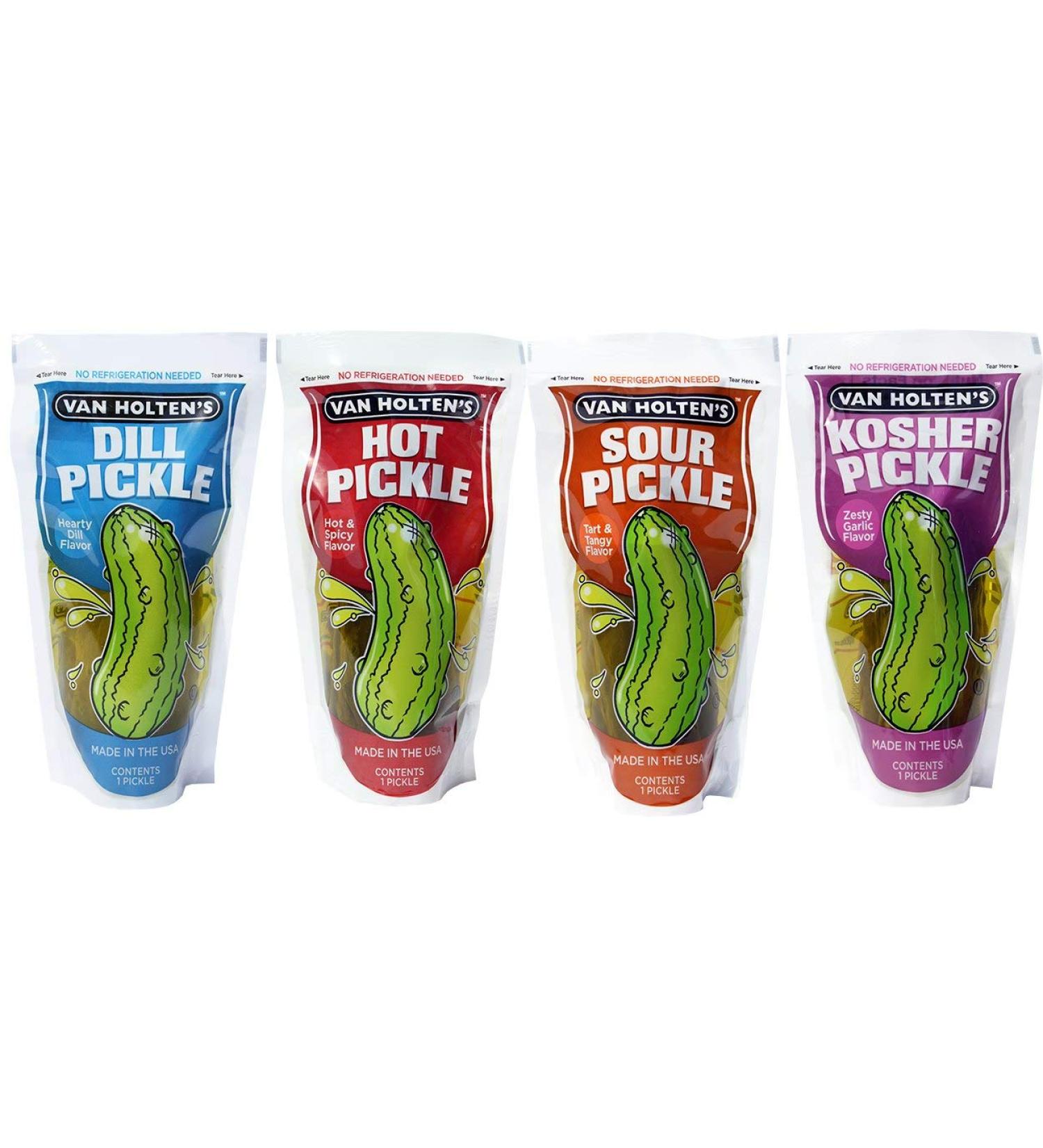 Van Holtens Pickle In-a Pouch Variety Pack - 12 Pickles (3 Kosher Dill, 3 Hot & Spicy, 3 Sour) - Ready to Eat Single Serve Pickles - No Refrigeration Needed - Buy Online on GoSupps.com