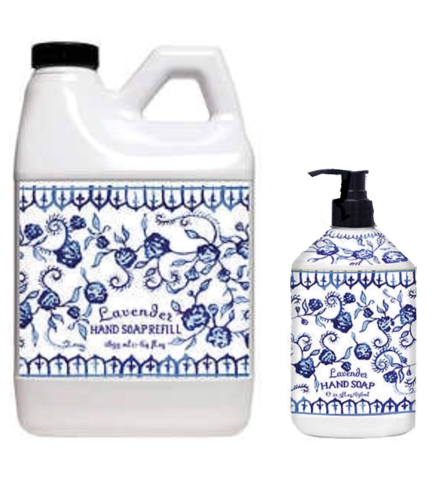 Home and Body Company Italian Deruta Hand Soap Set 22 Ounce Soap with a 64 Ounce Refill Bottle Lavender