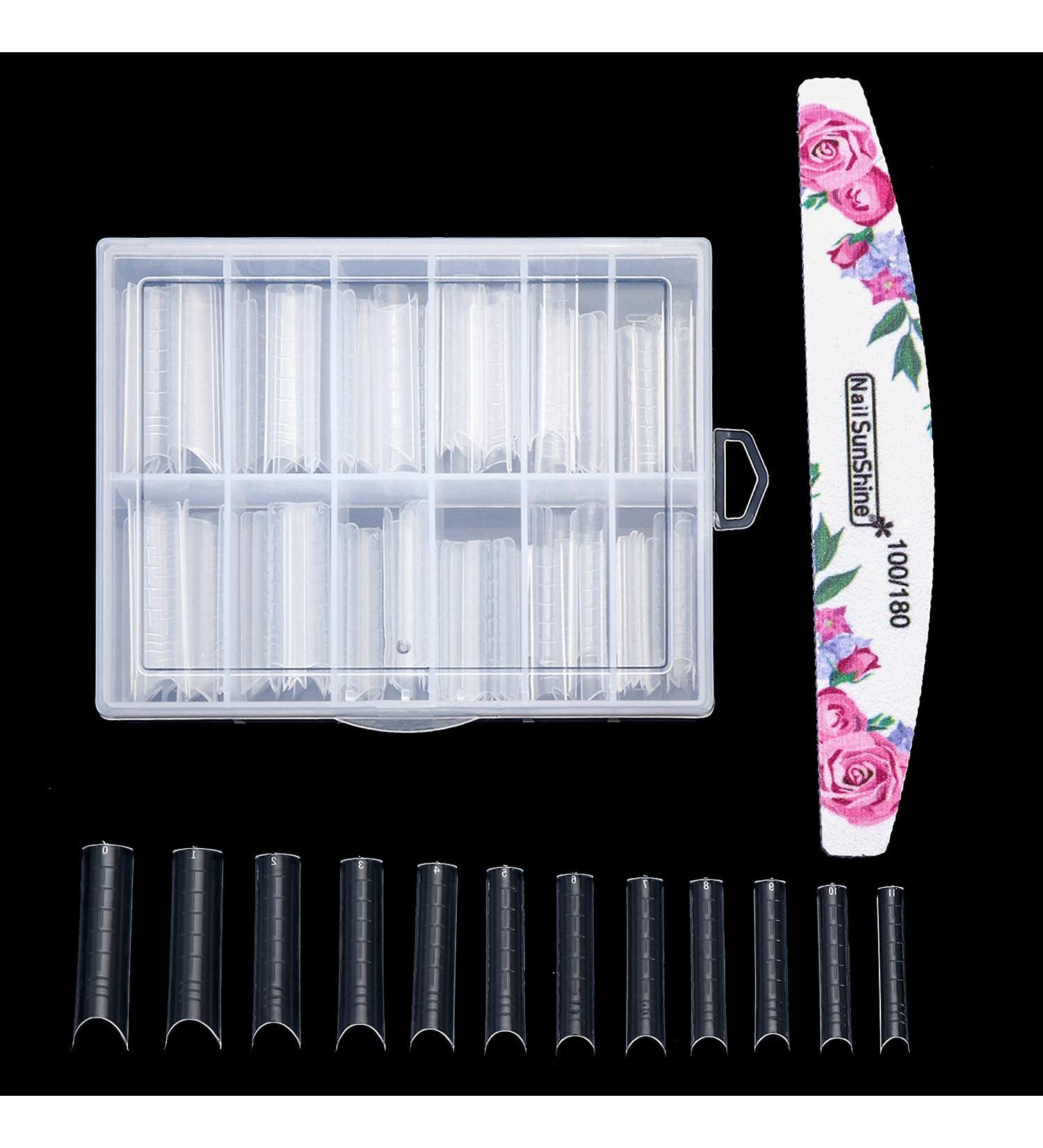 120 Pcs Transparent Acrylic Nail Tips - C Curve Builder Gel with Nail File | Ideal for Extensions & Practice - Buy Online on GoSupps.com