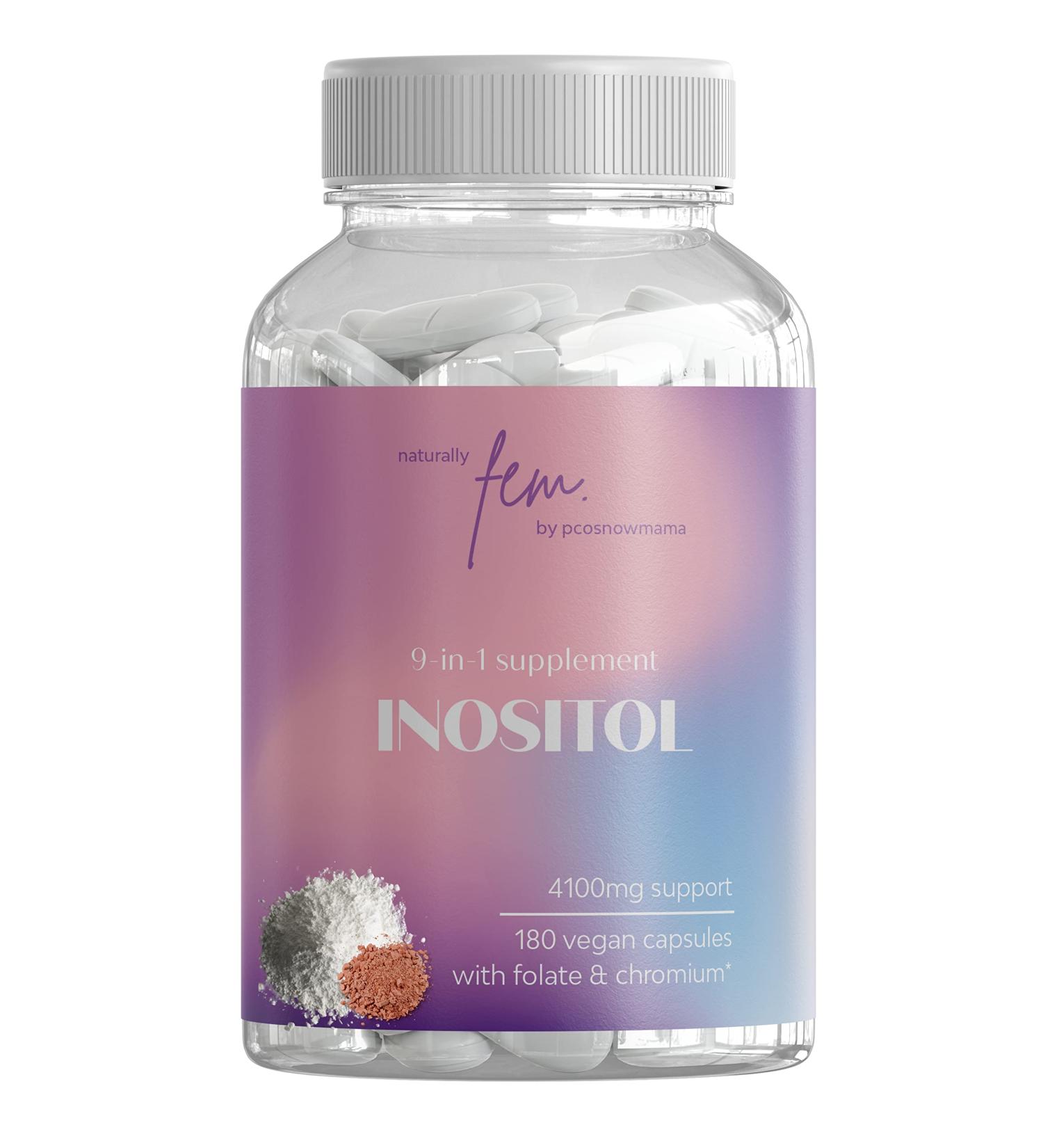 Inositol Fem Myo & D-Chiro 4100mg Capsules - 9-in-1 Formula for PCOS Cycle Disorders | Folic Acid Chrome Zinc Vitamins B6 B12 D3 Selenium & Manganese - Buy Online on GoSupps.com