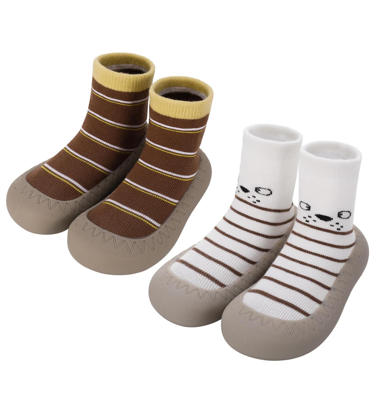 Zuimei 2 Pairs Toddler Sock Shoes | Baby Boys Girls First Walking Shoes | Anti-Slip Rubber Sole | Infant Slippers (6-12 months) - Buy Online on GoSupps.com