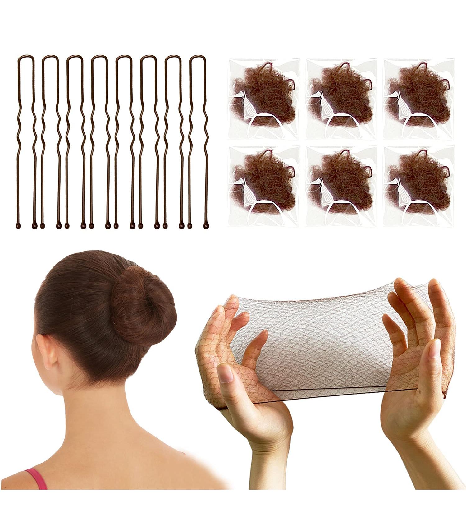 Invisible Hair Nets and U Shaped Hair Pins Set - 50 Elastic Edge Mesh Hair Nets and 10 Positioning U Shaped Hair Pins for Women Hair Bun (Brown) - Buy Online on GoSupps.com