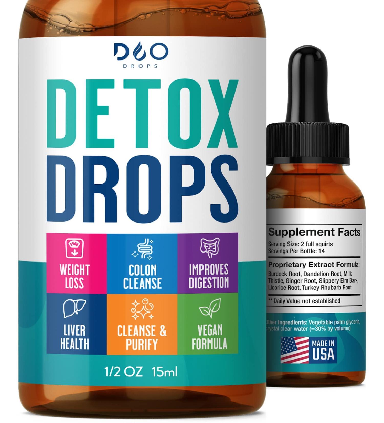 Detox Drops - 14 Day Cleanse for Colon & Digestion | Reduce Bloating, Liver & Kidney Detox | Full Body Repair - Men & Women - Buy Online on GoSupps.com