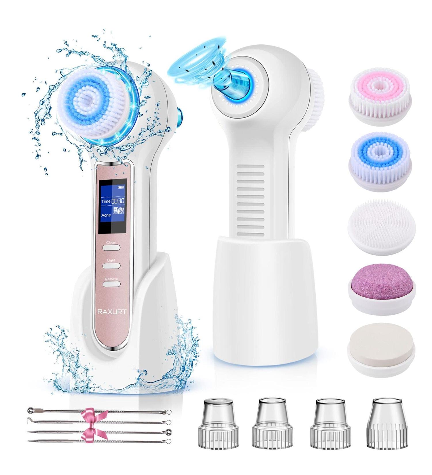 Raxurt Electric Facial Cleansing Brush with Blackhead Remover Vacuum | Strong Suction, Rechargeable, Lightweight Pore Cleanser for Women Men | LCD Screen and Stand - Buy Online on GoSupps.com