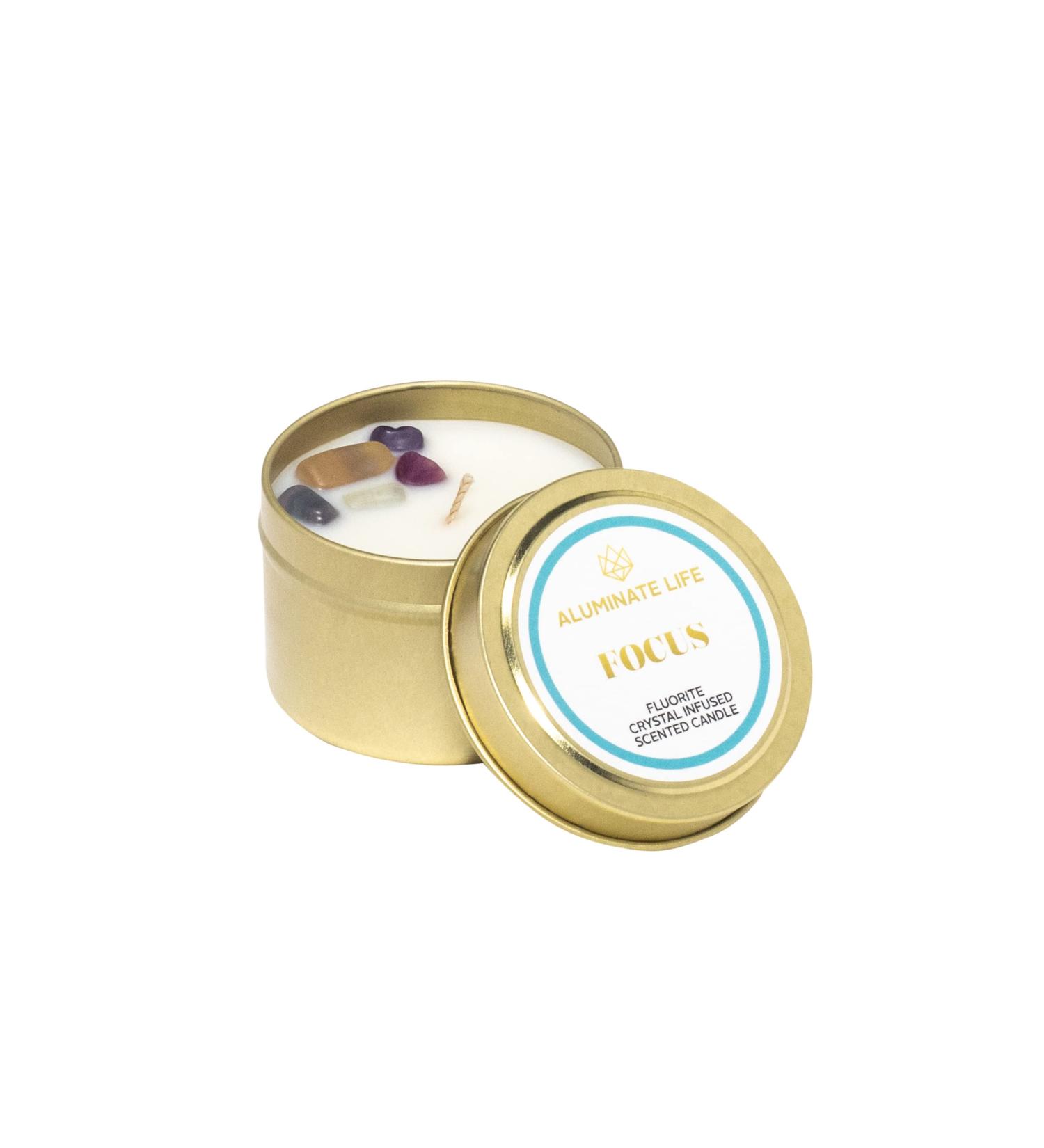 Luxury Fluorite Crystal Infused Candle 4 OZ - Orange Ginger Ylang-Ylang & Lavender - Boost Awareness & Clarity - Eco-Friendly Coconut Wax - Buy Online on GoSupps.com