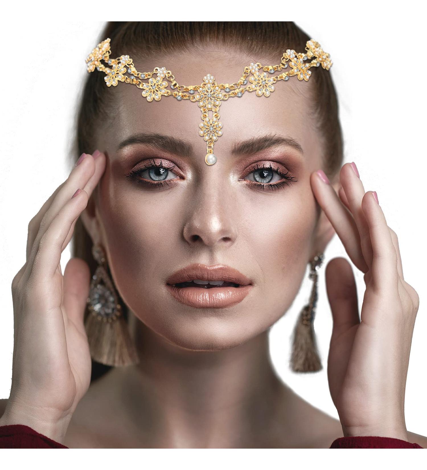 Rhinestone Head Chain Jewelry - Bohemian Style Wedding Headpiece for Women (Gold) - Buy Online on GoSupps.com