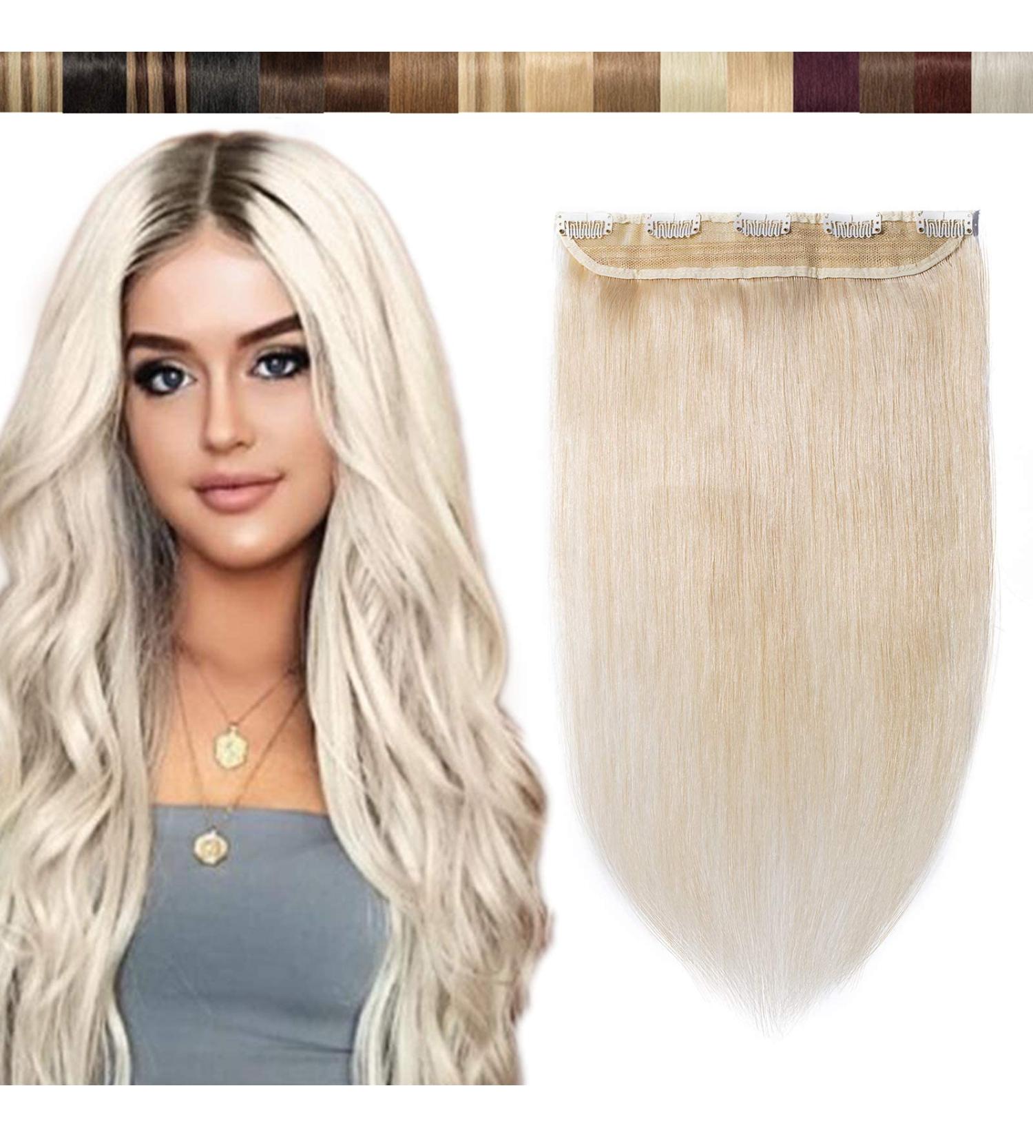 SEGO Clip In Extensions - 100% Remy Human Hair Straight Platinum Blonde #60-1 14 (35cm) 45g Hairpiece for Volume & Length - Buy Online on GoSupps.com