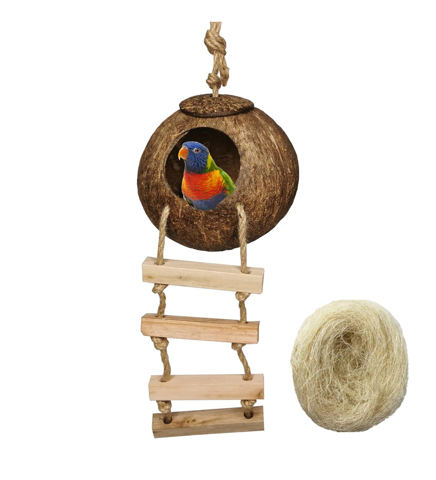 thumbnail image 2 of Natural Coconut Bird Nest 2-Pack - Hanging Hideaway For Parakeets Lovebirds Small Birds 2 of 12