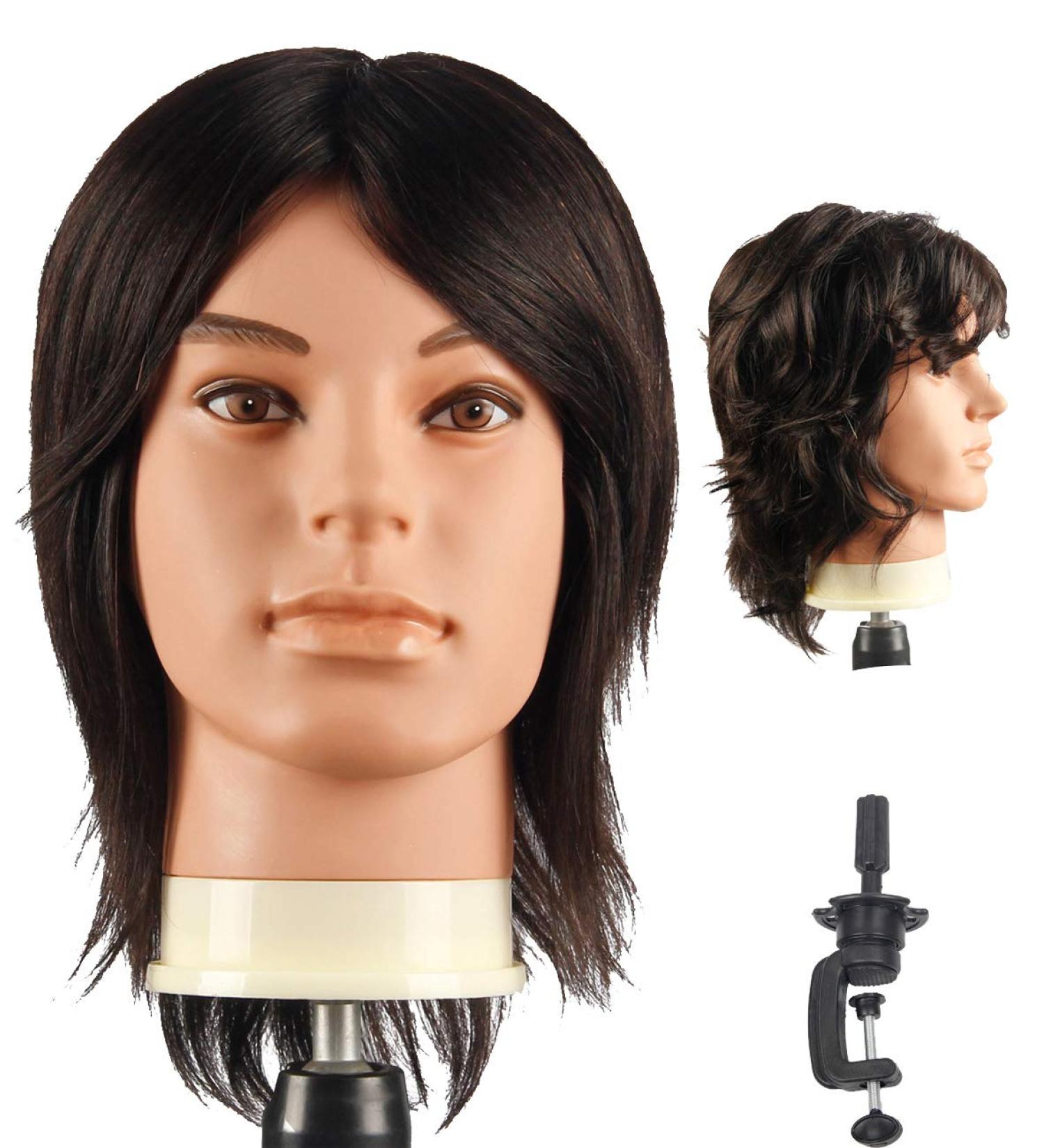 Male Mannequin Head with 100% Human Hair for Cutting and Styling | Cosmetology Manikin Head with Clamp Stand - Buy Online on GoSupps.com