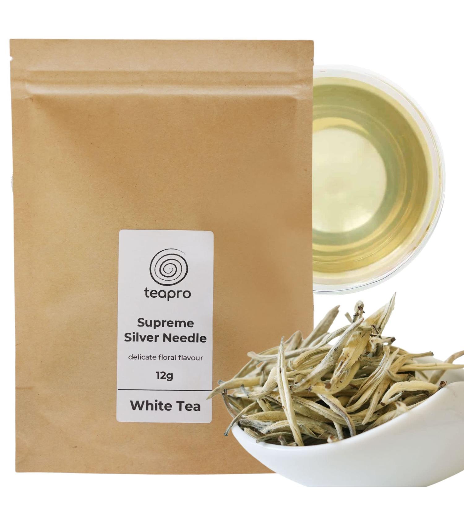 Teapro Supreme Silver Needle White Tea - Bai Hao Yin Zhen Loose Leaf Tea (12g) - Buy Online on GoSupps.com