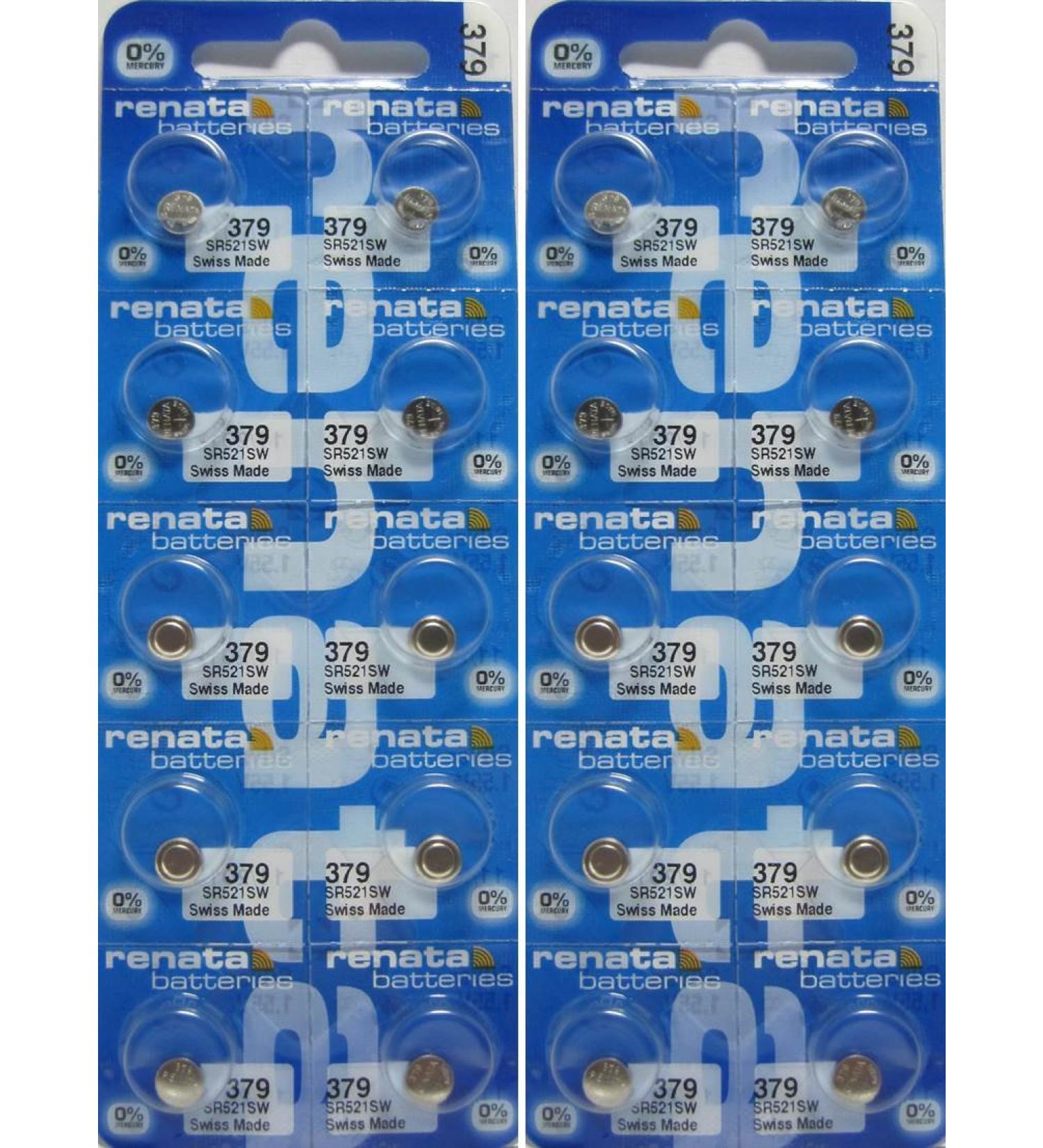 Renata 379 SR521SW Batteries - 1.55V Silver Oxide 379 Watch Battery (20 Count)