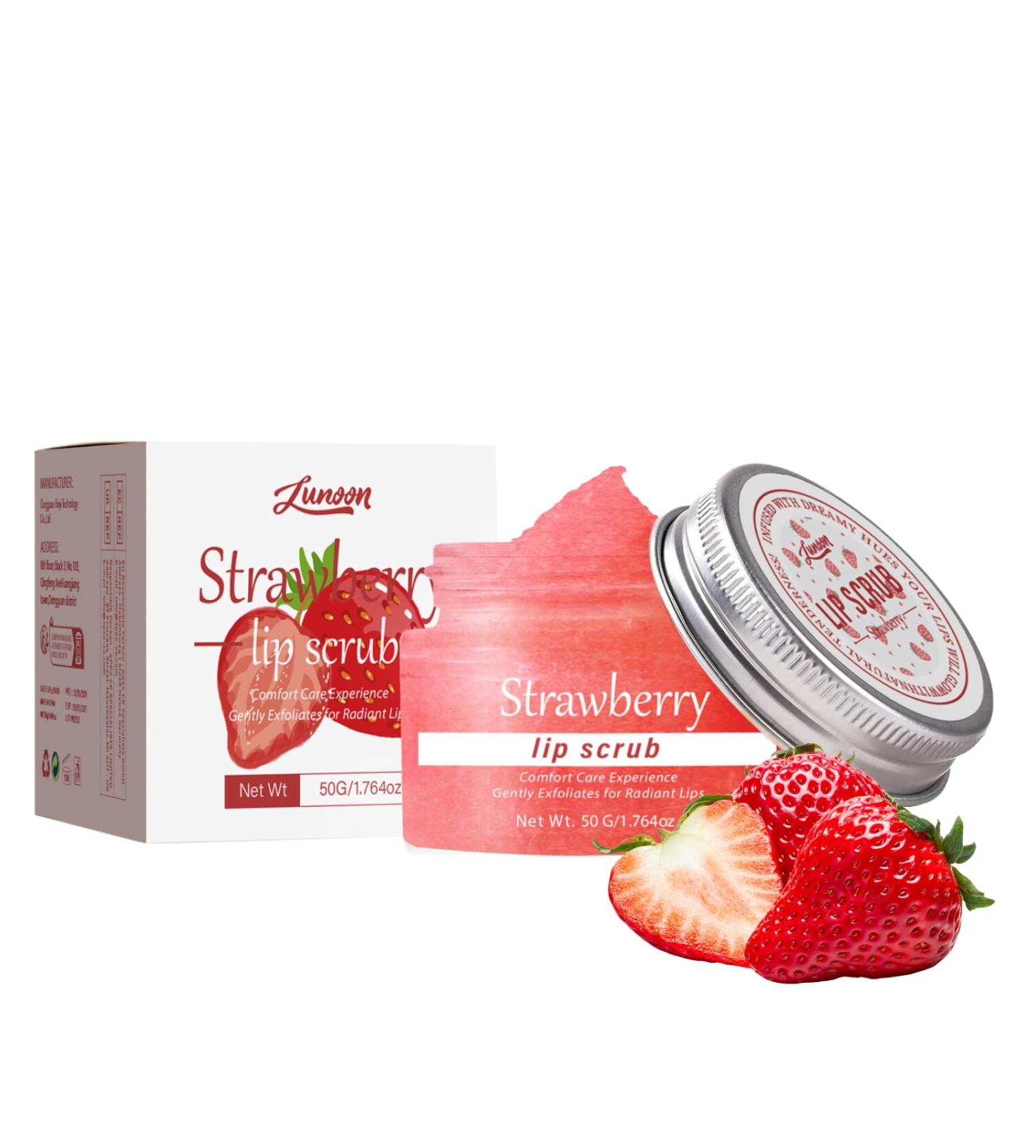 Natural Strawberry Lip Scrub | Moisturizing Exfoliator for Dry Lips | Hydrating Sugar Scrub with Essential Oils | 1.76 Oz - Buy Online on GoSupps.com