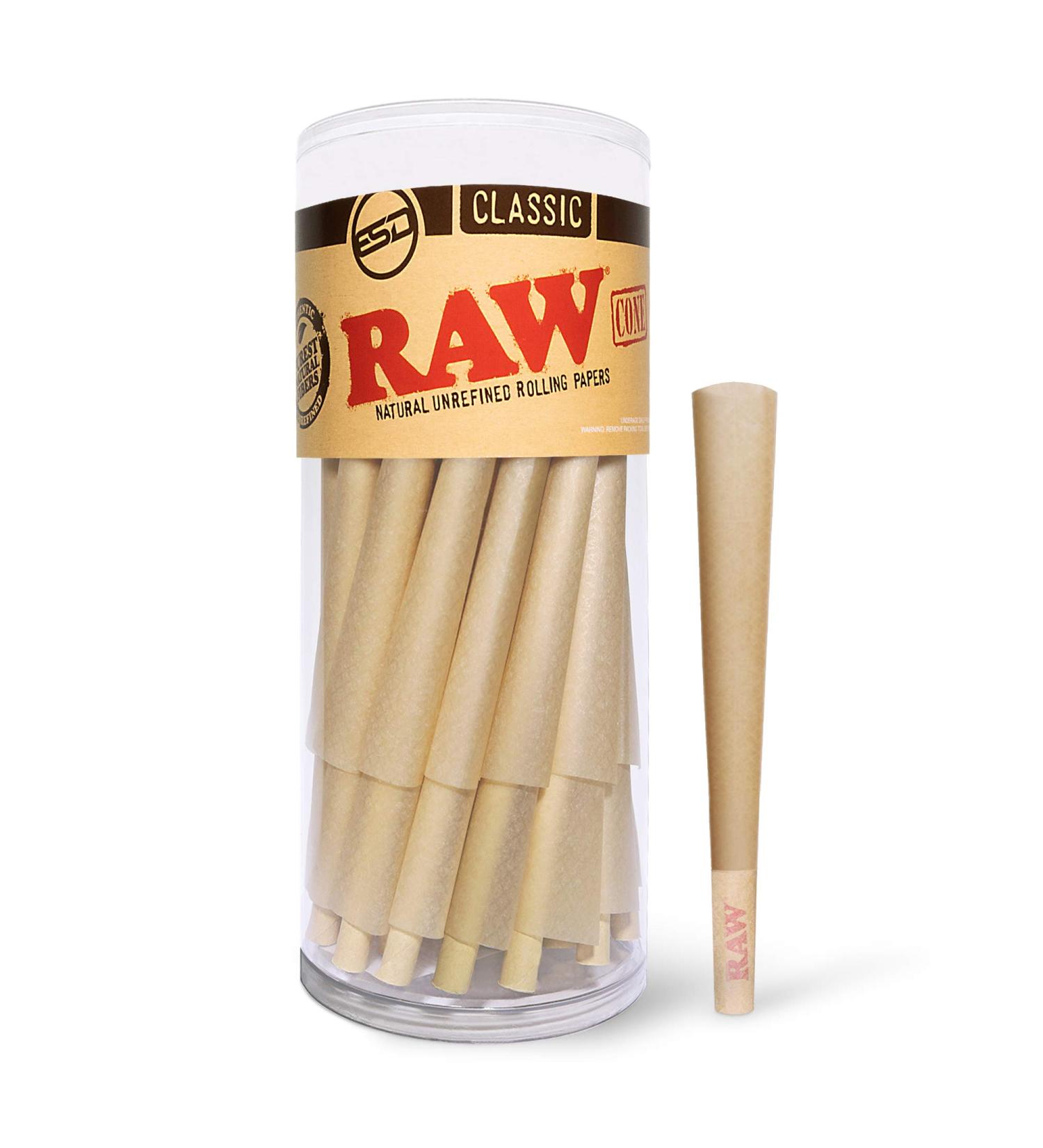 RAW Cones Classic King Size | 50 Pack | Natural Pre Rolled Rolling Paper with Tips & Packing Tubes Included - Buy Online on GoSupps.com