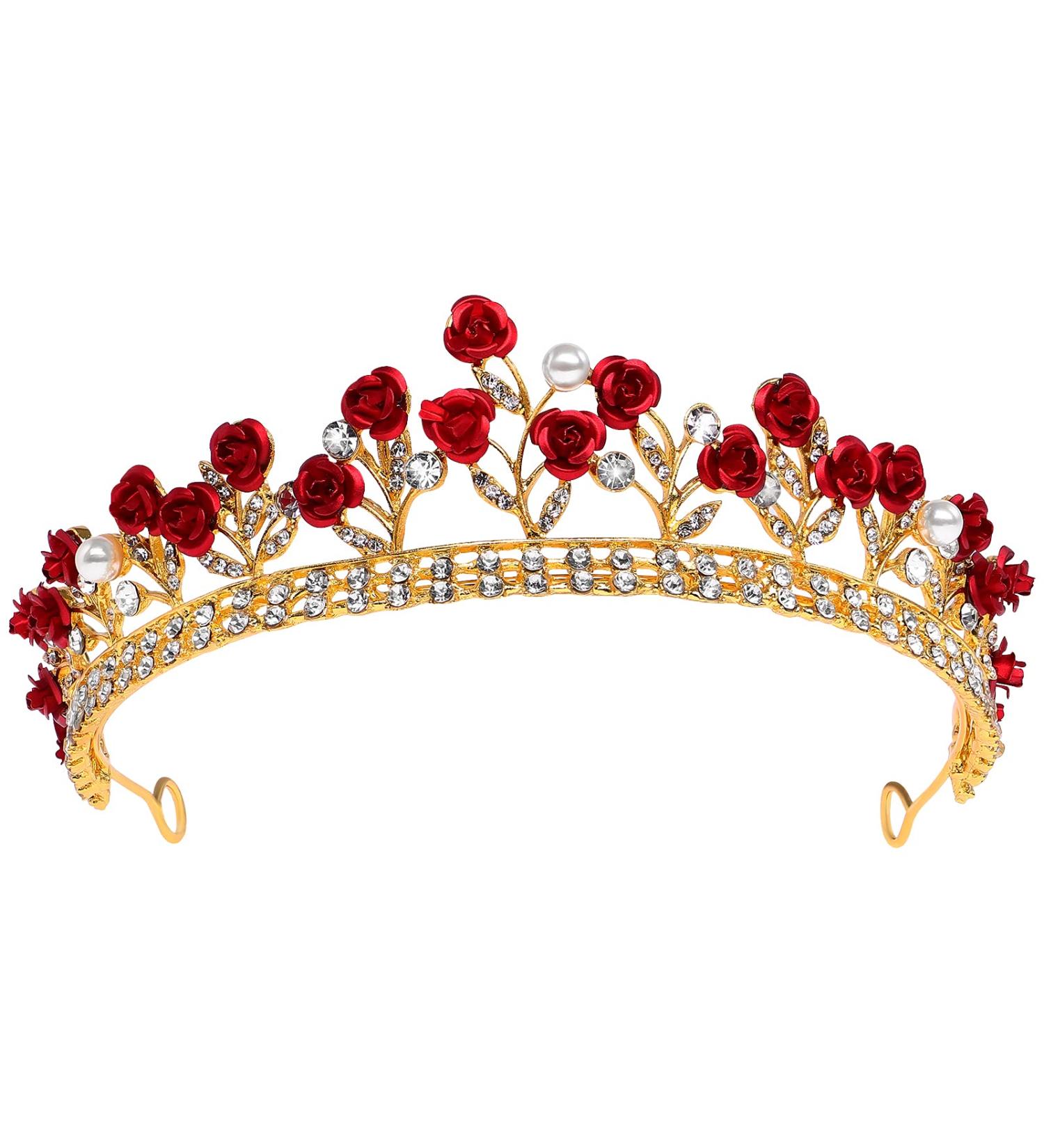 Lurrose Bridal Head Jewelry - Rose Design Wedding Hair Crown Rhinestone Tiara & Headdress for Girls - Pack of 1 - Buy Online on GoSupps.com
