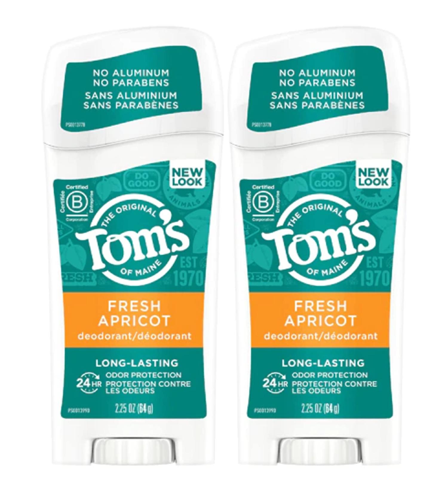Tom's of Maine Long-Lasting Care Apricot Deodorant Stick 2.25 oz - 2 pk - Natural Ingredients - Buy Online on GoSupps.com