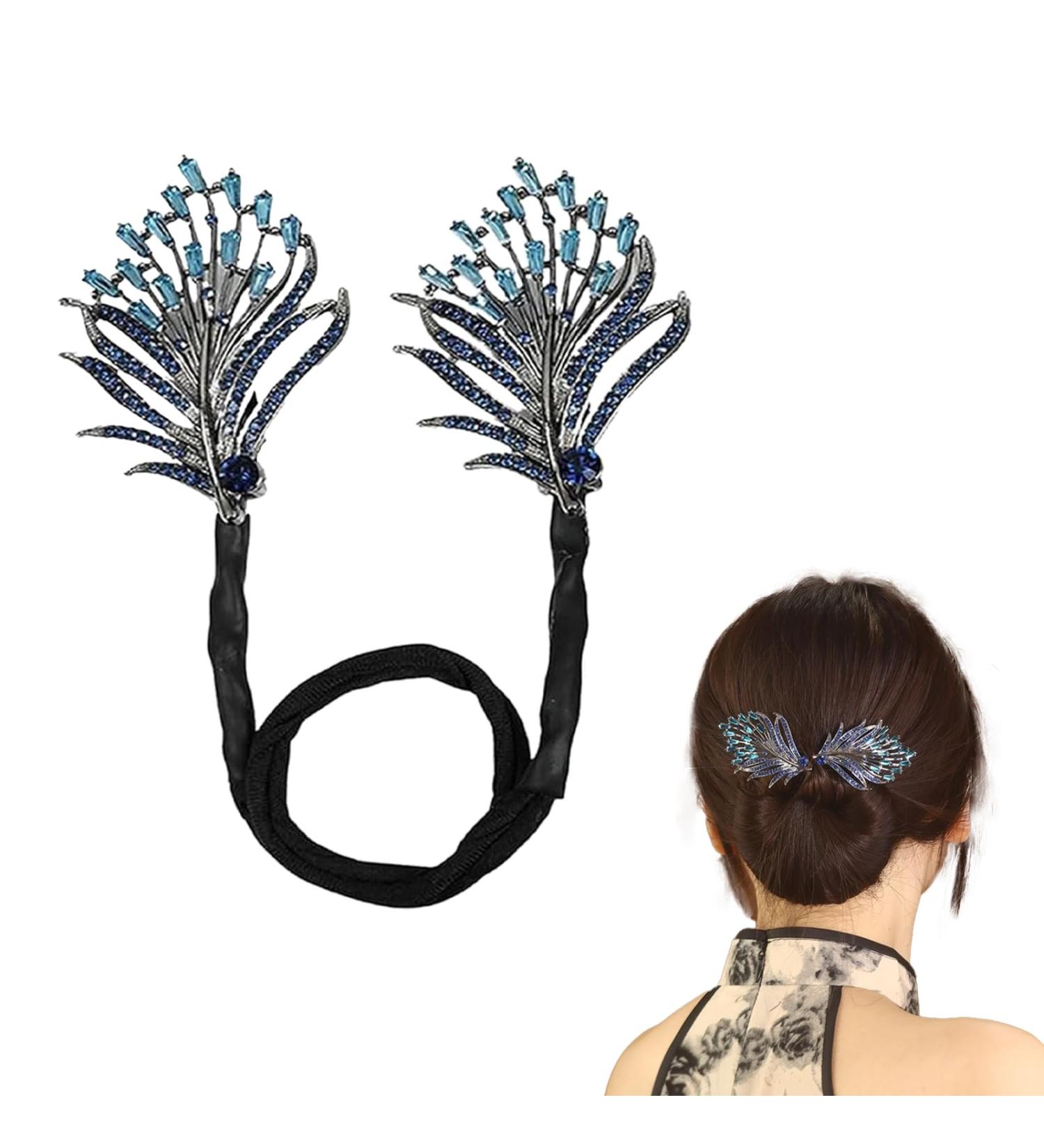 Hair Bun Maker Rhinestone Flower Hair Clip French Twist Hair Pin Bun Makers for Hair Elegant Hair Accessories for Women Suitable for medium to long hair Lazy Hair Bun for Women Hairstyle Tool(Blue) - Buy Online on GoSupps.com
